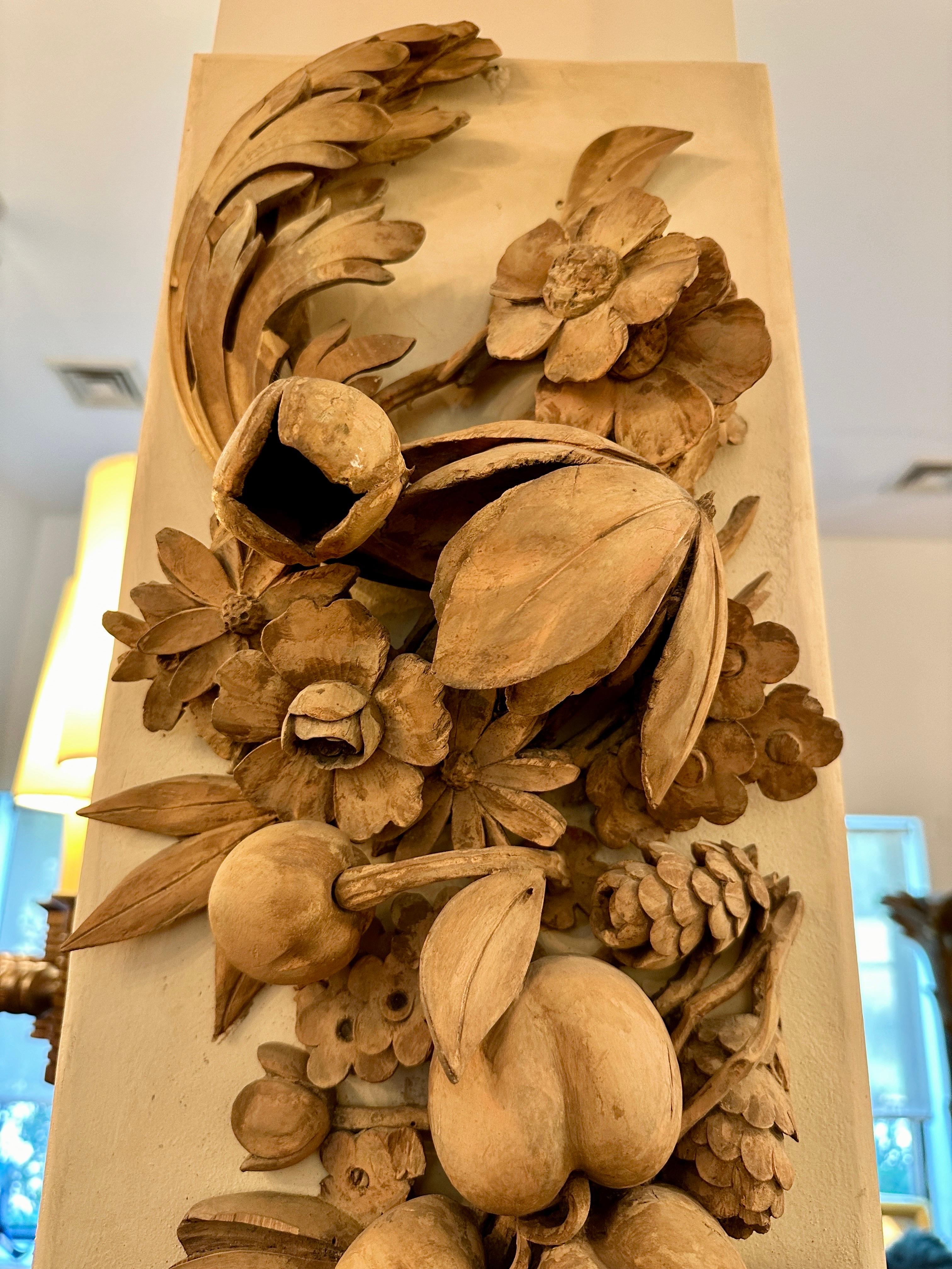 19th C. Italian Carved Wood Wall Sculpture of Fruits & Flowers For Sale 3
