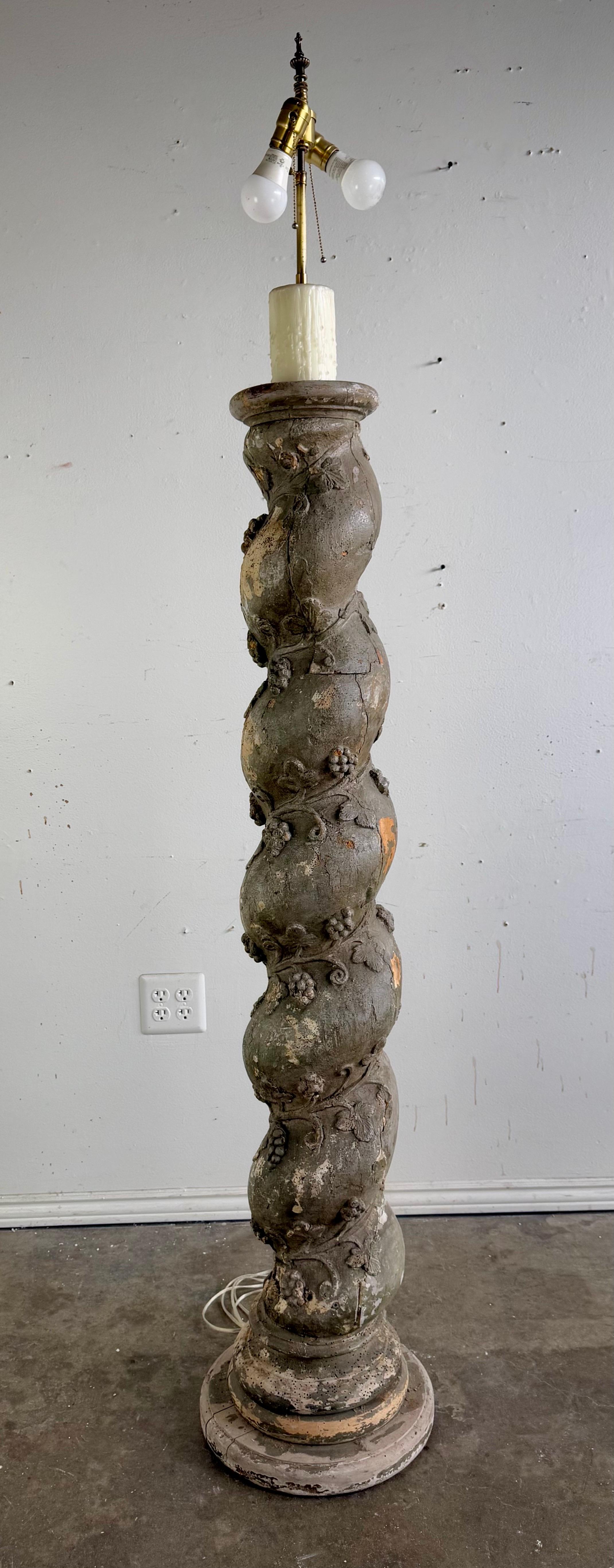 19th C. Italian Column Lamp w/ Parchment Shade For Sale 6
