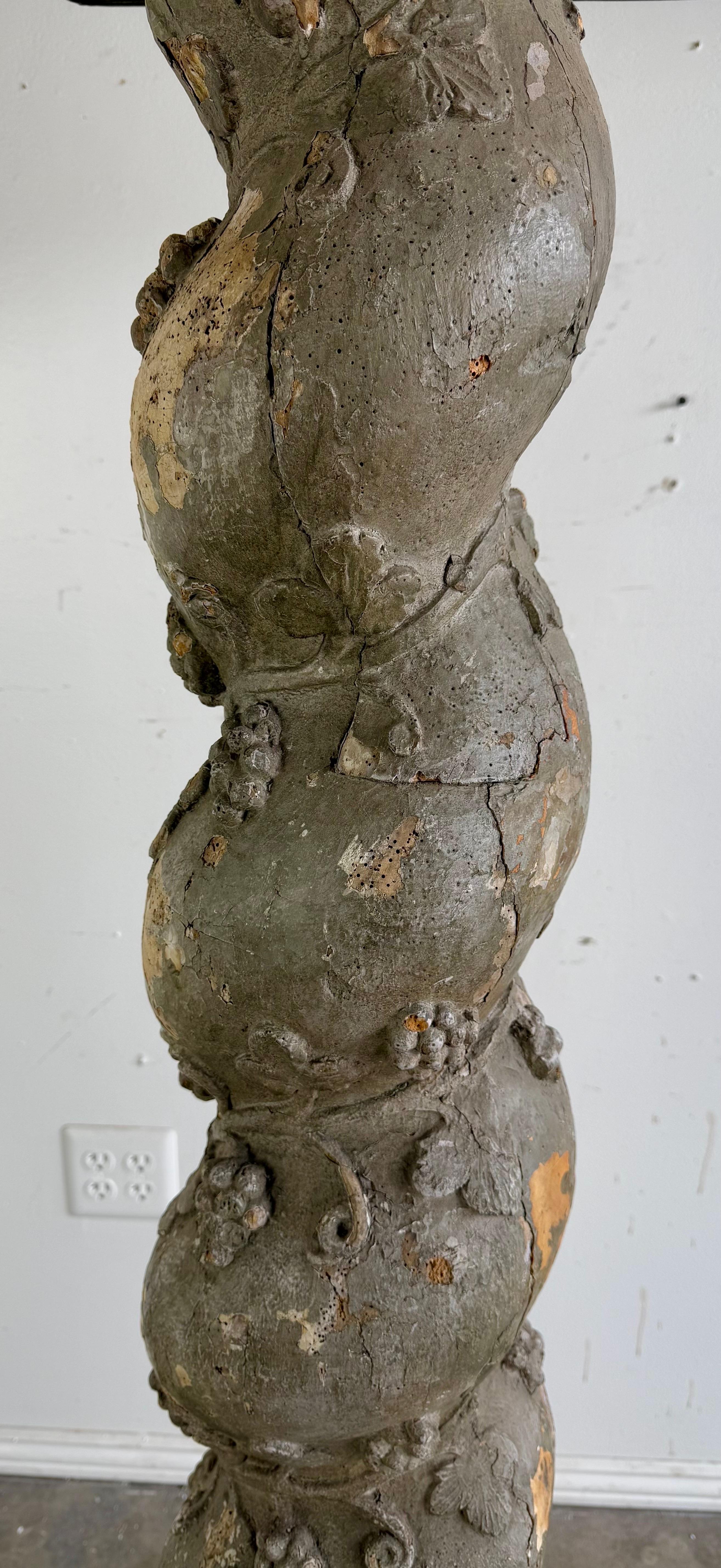 Baroque 19th C. Italian Column Lamp w/ Parchment Shade For Sale