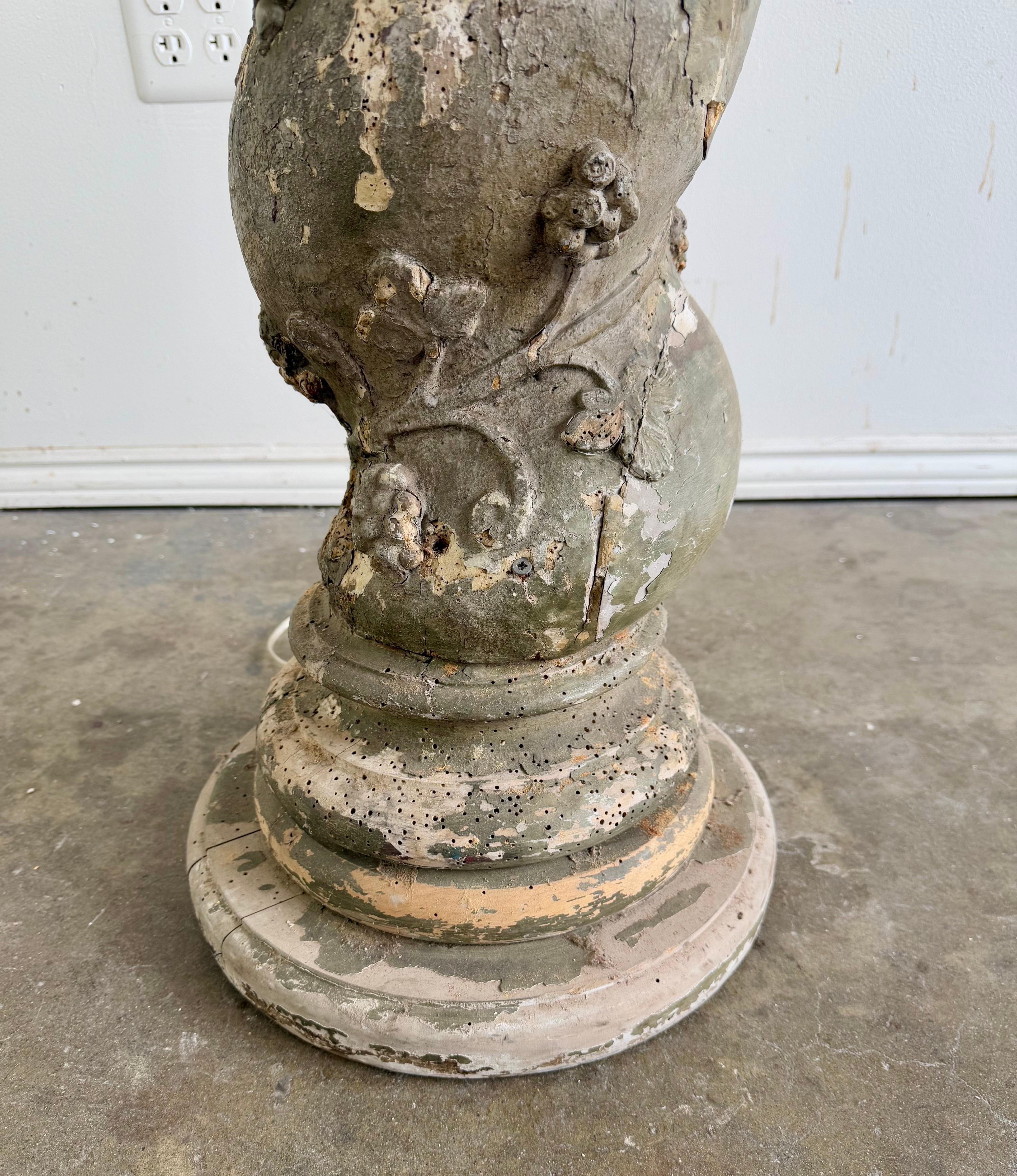 19th C. Italian Column Lamp w/ Parchment Shade In Distressed Condition For Sale In Los Angeles, CA