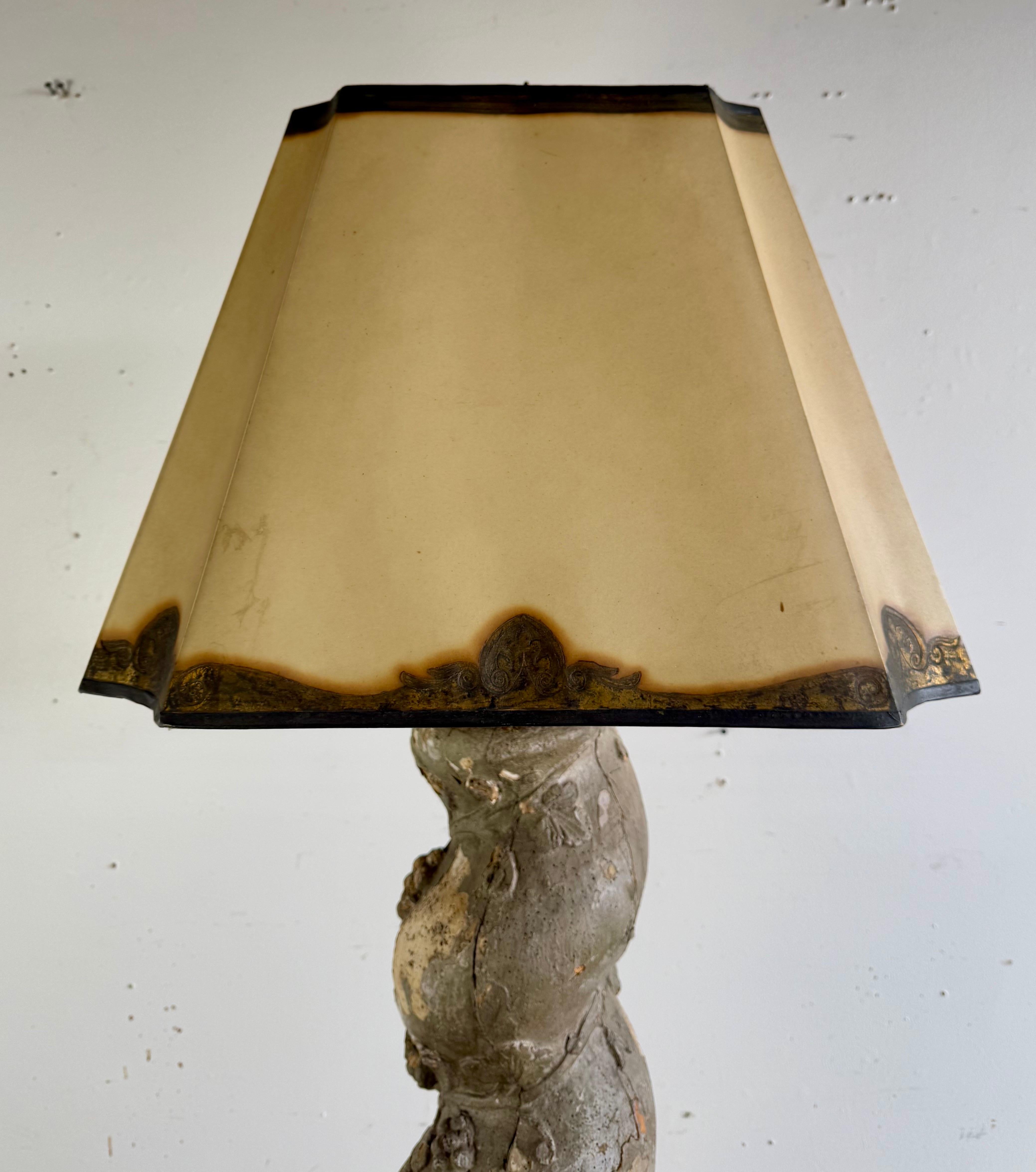 19th C. Italian Column Lamp w/ Parchment Shade For Sale 1