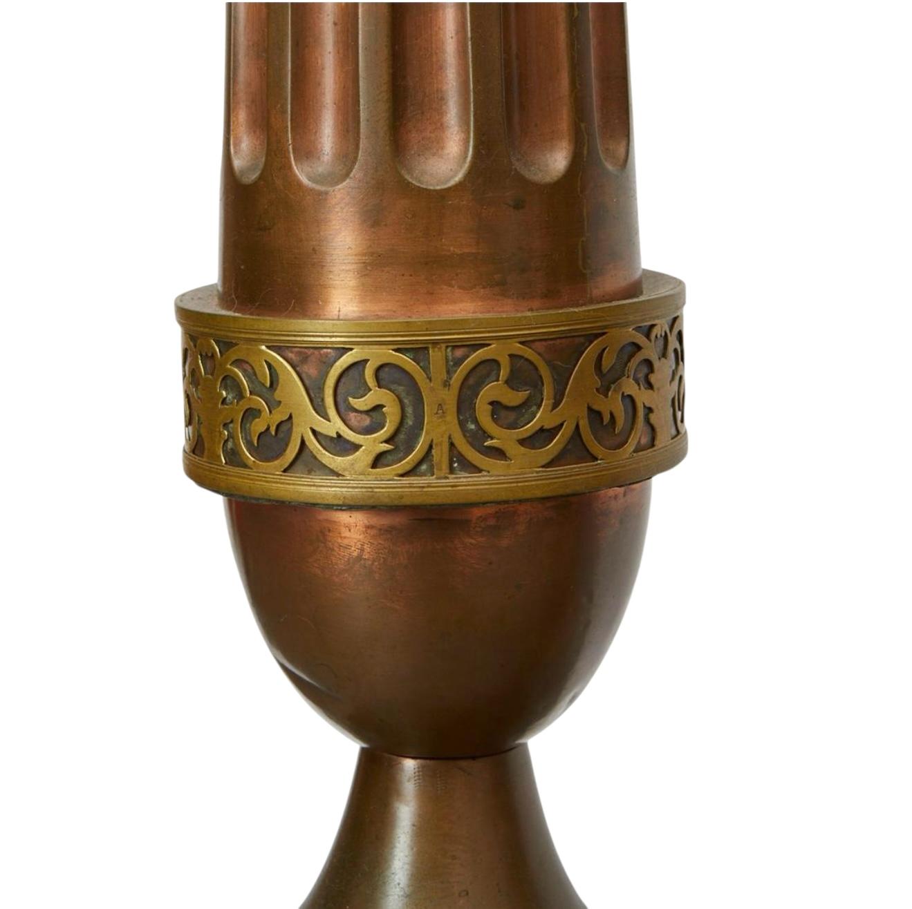 19th Century 19th-C. Italian Copper & Brass Torchieres / Floor Lamps / Lamp Stands - Pair For Sale