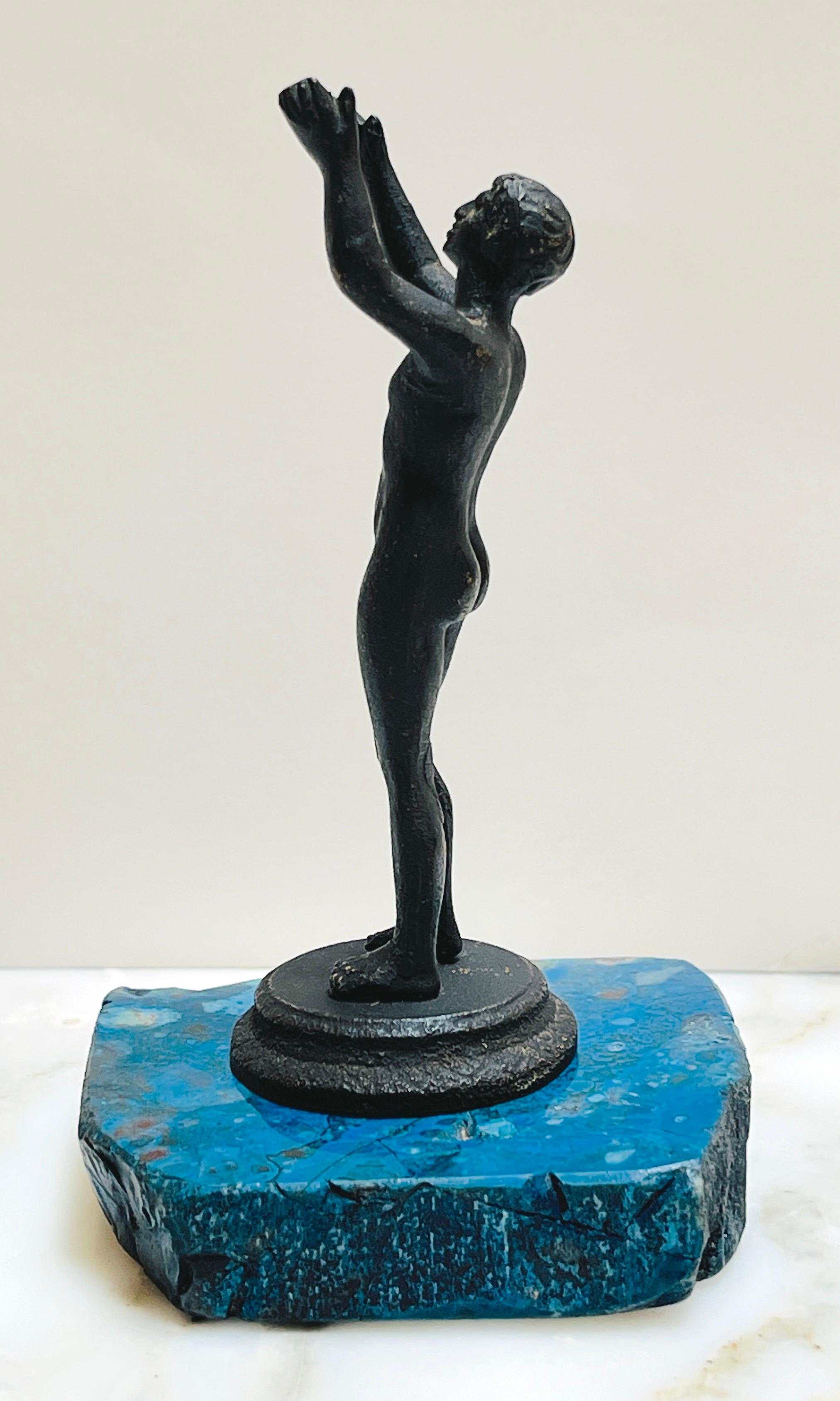 19th Century 19th C Italian Diminutive Grand Tour Bronze Nude Athlete on Lapis, Lazuli Base For Sale