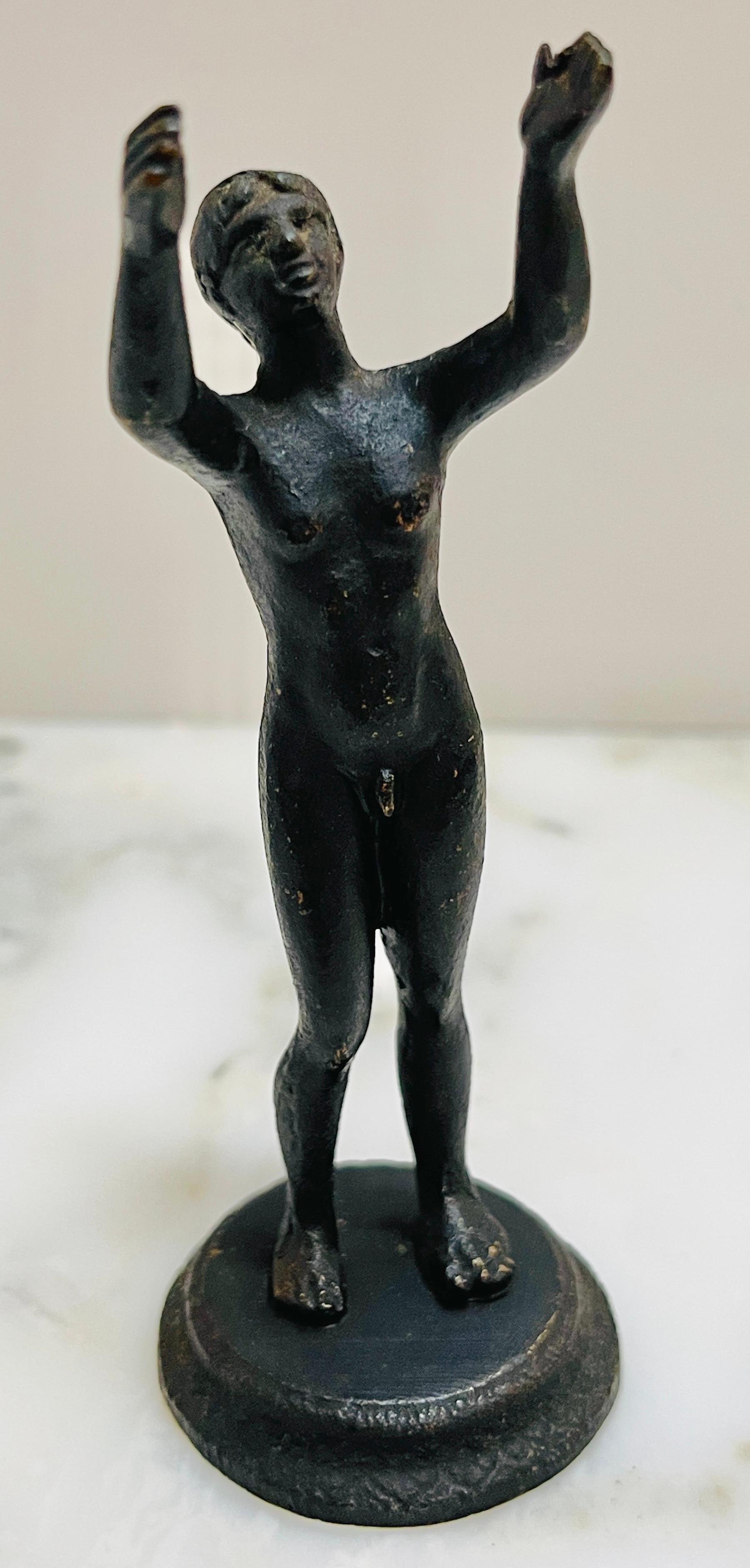 19th C Italian Diminutive Grand Tour Bronze Nude Athlete on Lapis, Lazuli Base For Sale 2