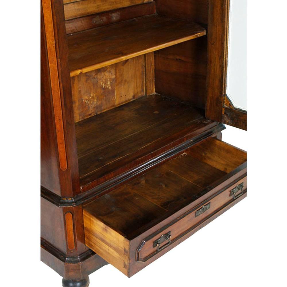 Appliqué Antique Italian Display Cabinet Bookcase, Louis Philippe , walnut Wax-Polished For Sale