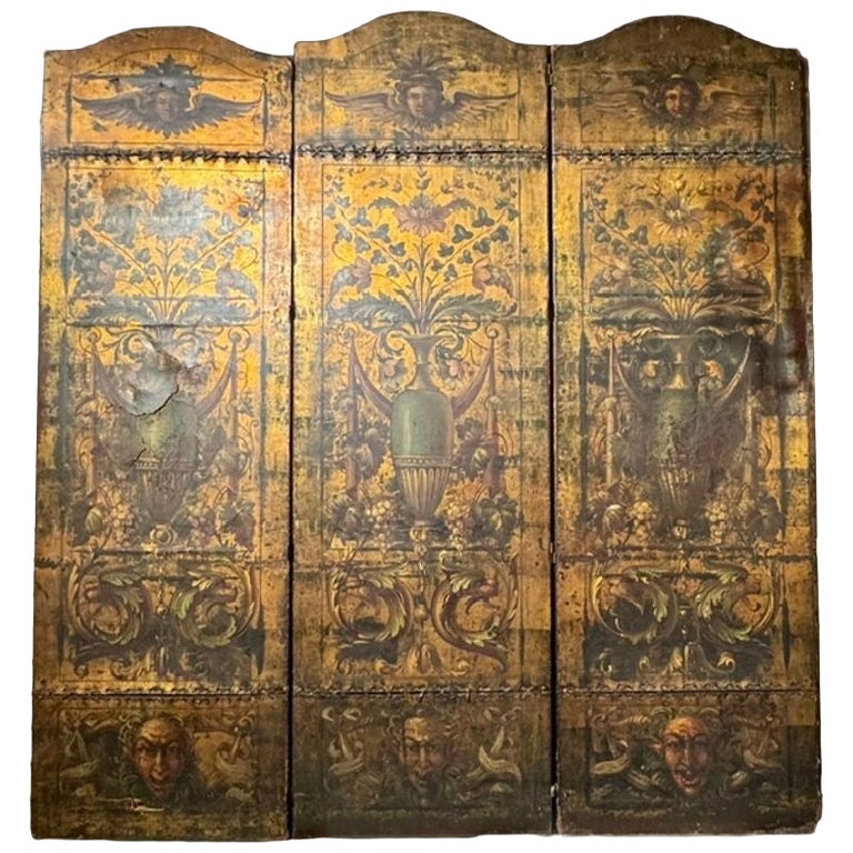 19th c. Italian Embossed Leather 5 Panel Screen