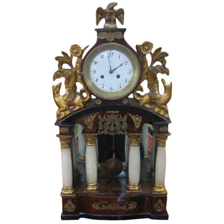 19th Century Italian Empire Clock with Parcel-Gilt and Bronze Details For Sale