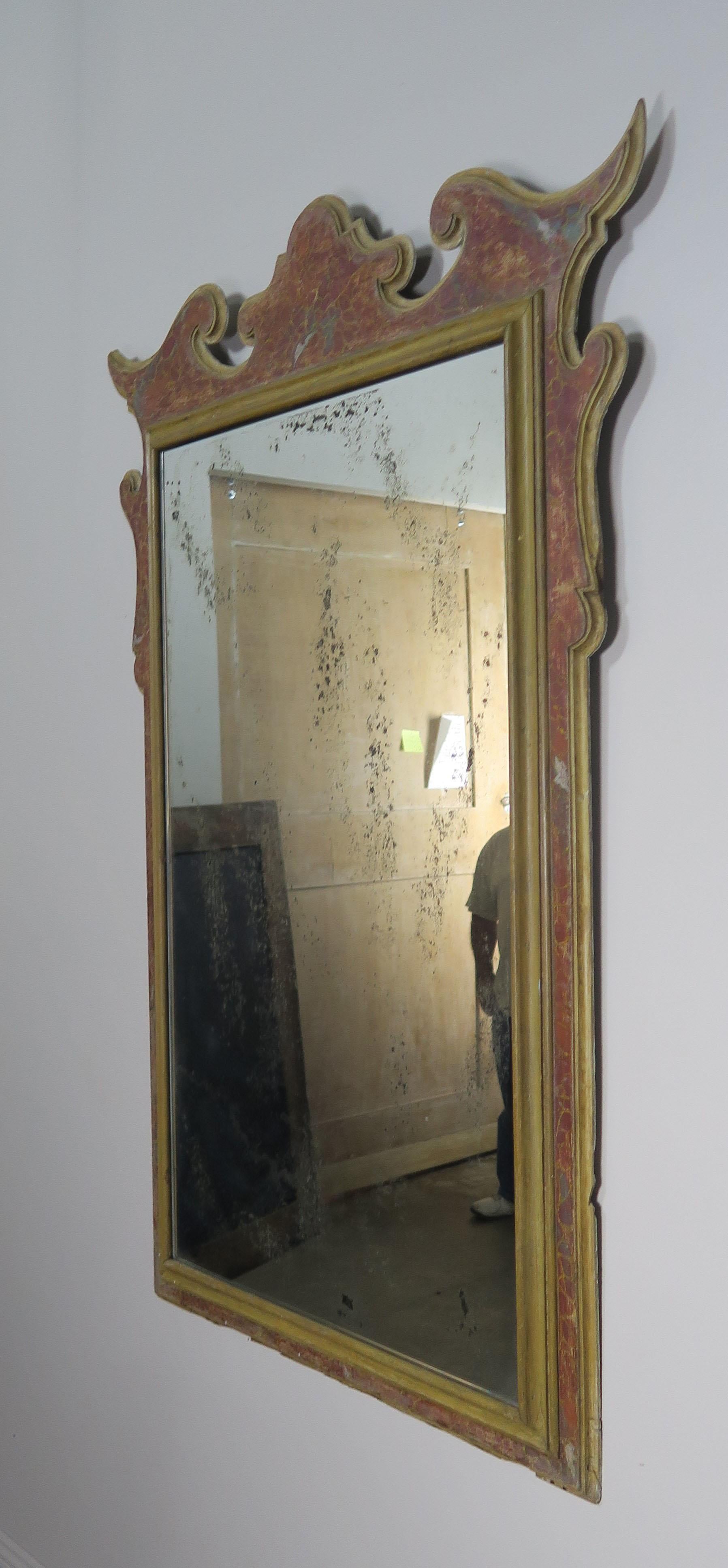 19th Century Italian Faux Marble Painted Mirror In Distressed Condition For Sale In Los Angeles, CA