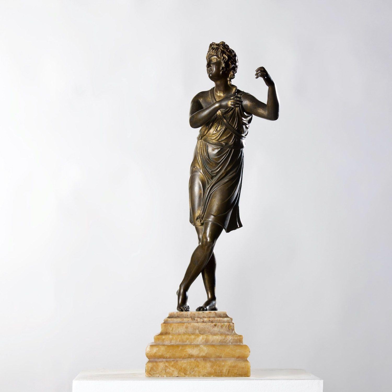 Neoclassical 19th c. Italian Gilt Bronze Apollo Figure on Alabaster Base For Sale