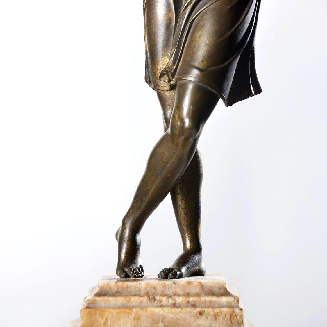 19th c. Italian Gilt Bronze Apollo Figure on Alabaster Base In Excellent Condition For Sale In Wichita, KS