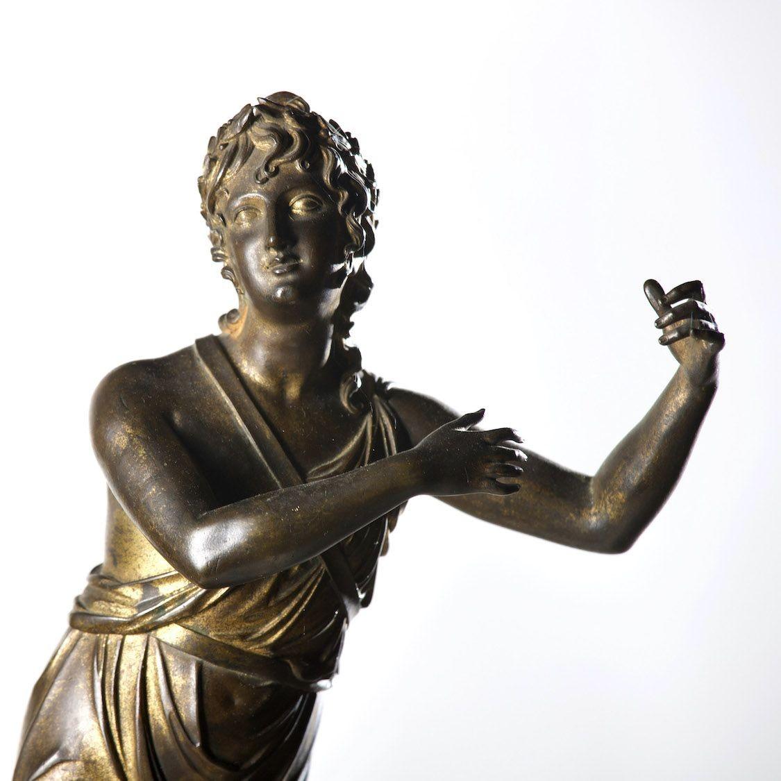 19th c. Italian Gilt Bronze Apollo Figure on Alabaster Base For Sale 1
