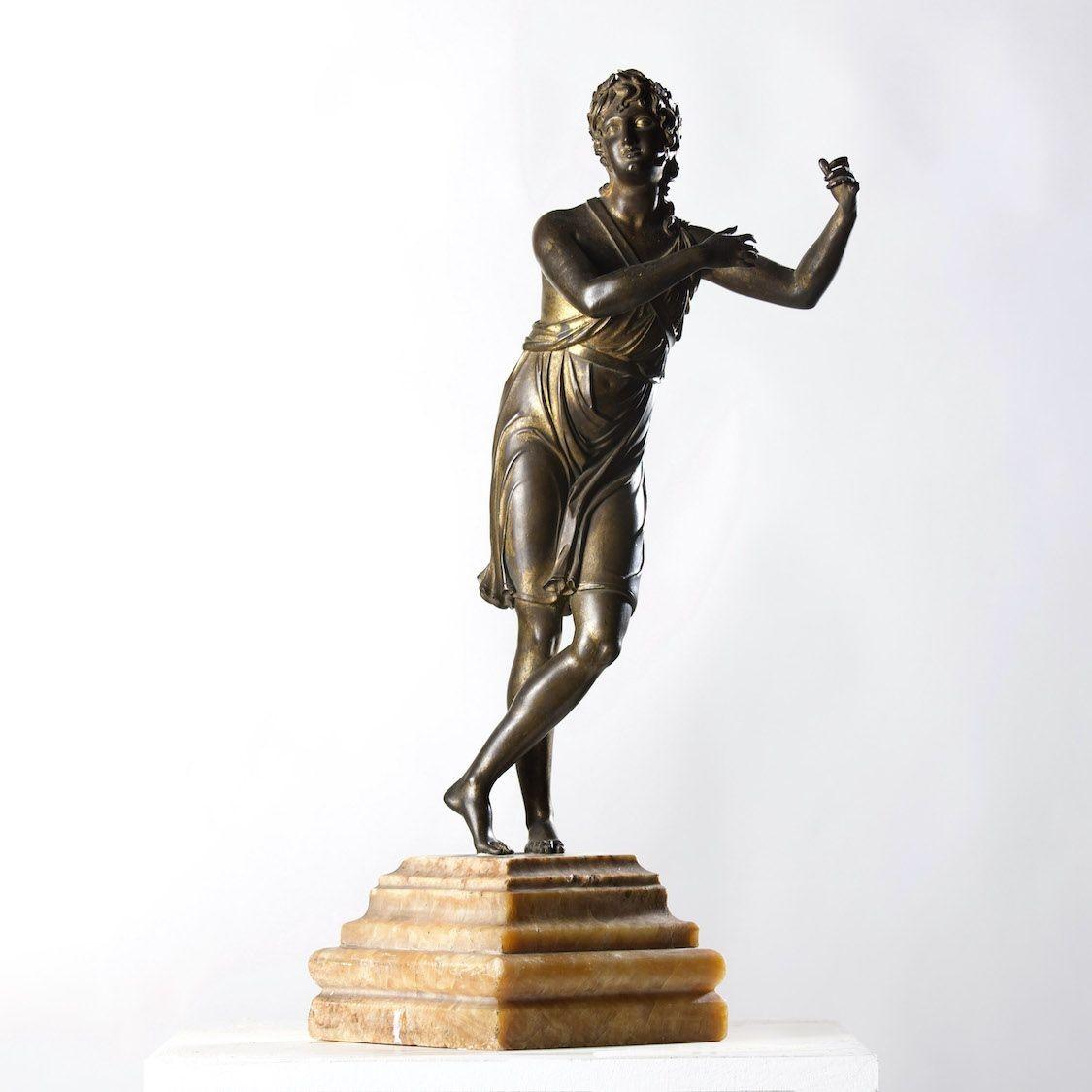 19th c. Italian Gilt Bronze Apollo Figure on Alabaster Base For Sale 2