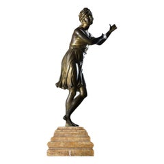19th c. Italian Gilt Bronze Apollo Figure on Alabaster Base