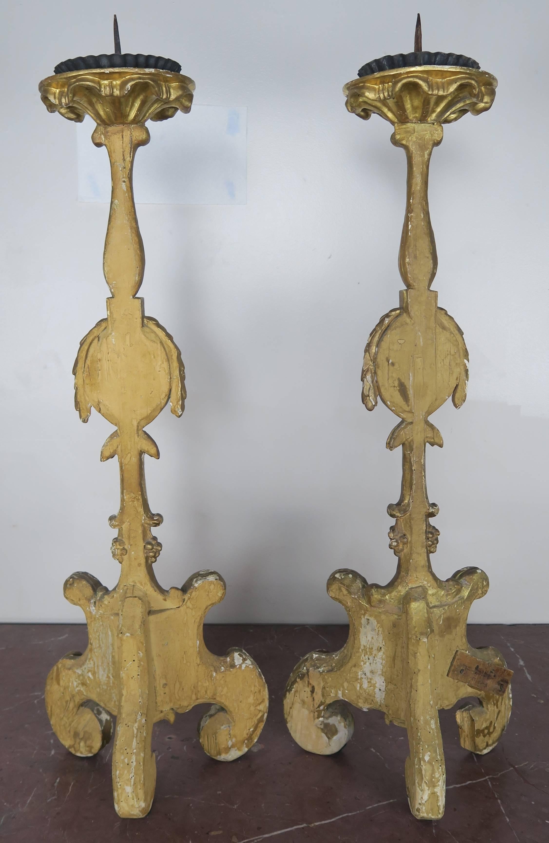 19th Century Italian Giltwood Candlesticks, Pair 2