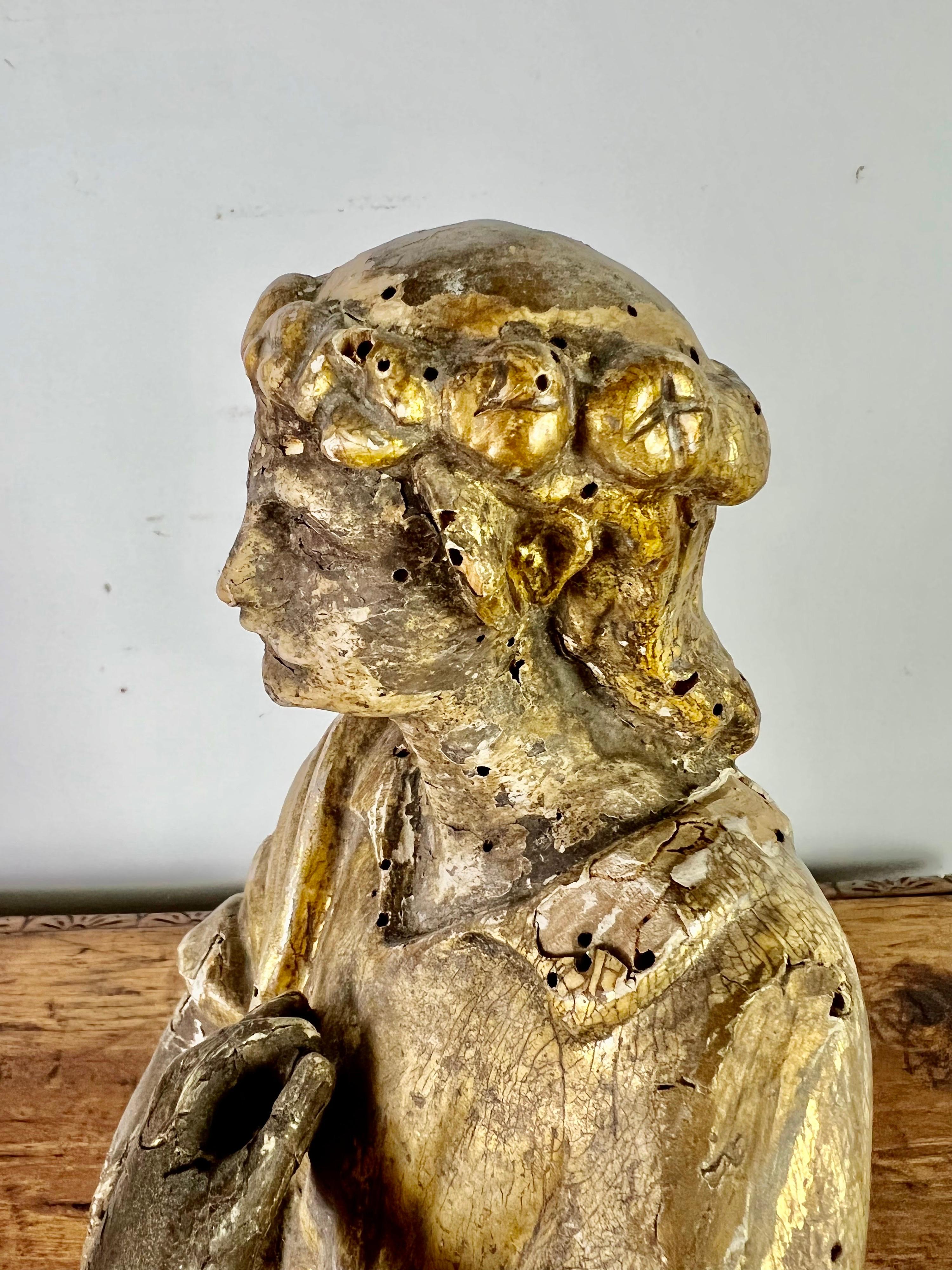 19th Century 19th C. Italian Gilt Wood Figure on Lucite Base