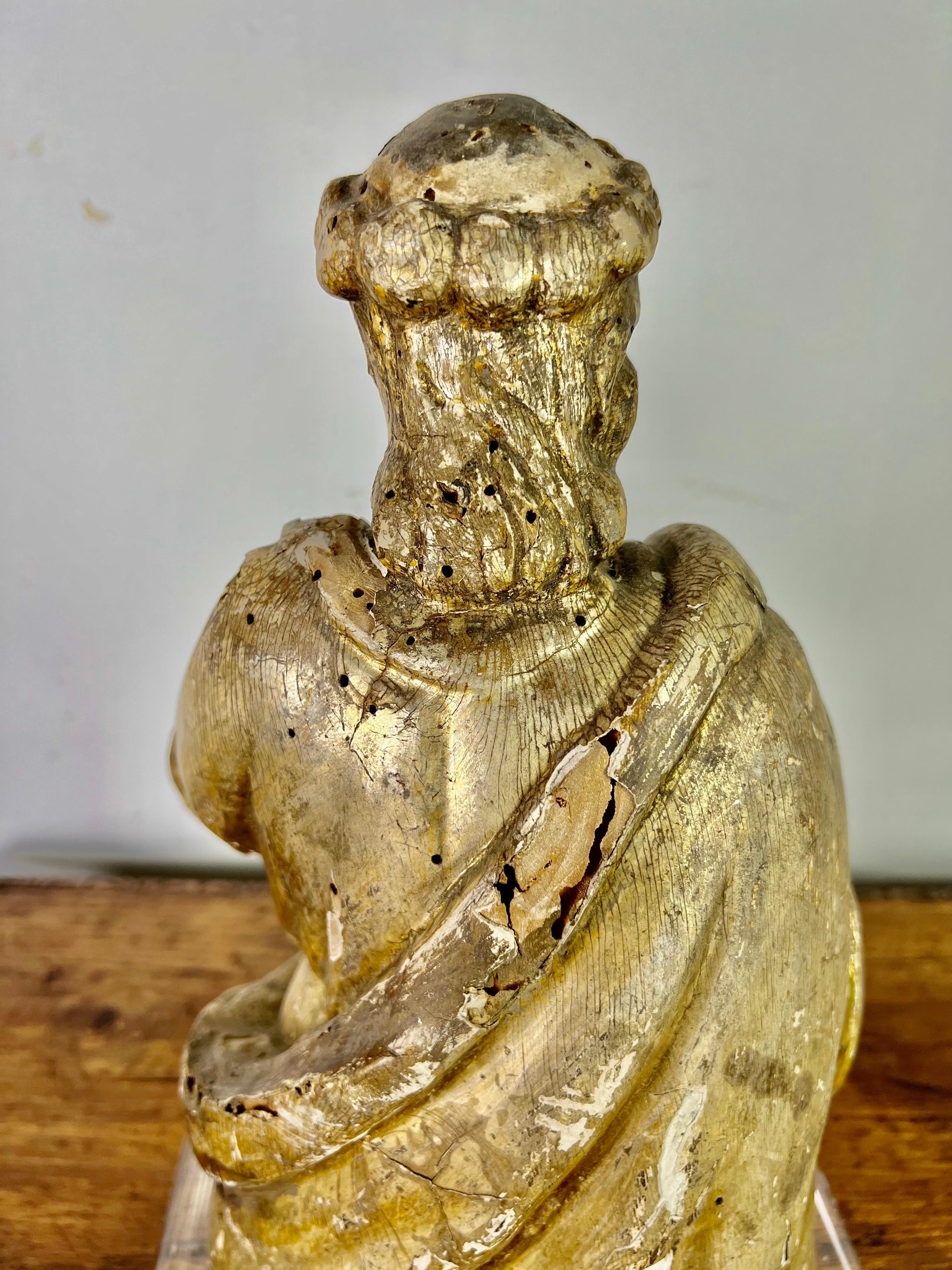 19th C. Italian Gilt Wood Figure on Lucite Base 1