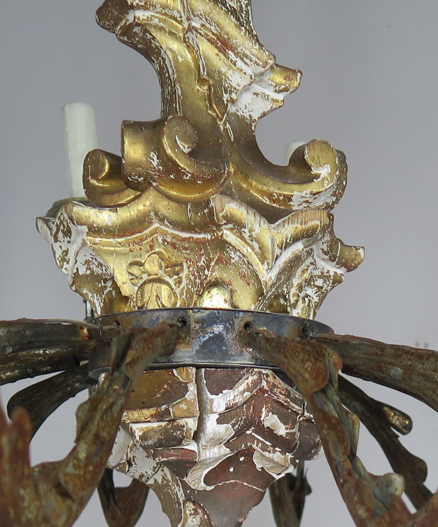 Iron 19th Century Italian Giltwood and Painted Chandelier