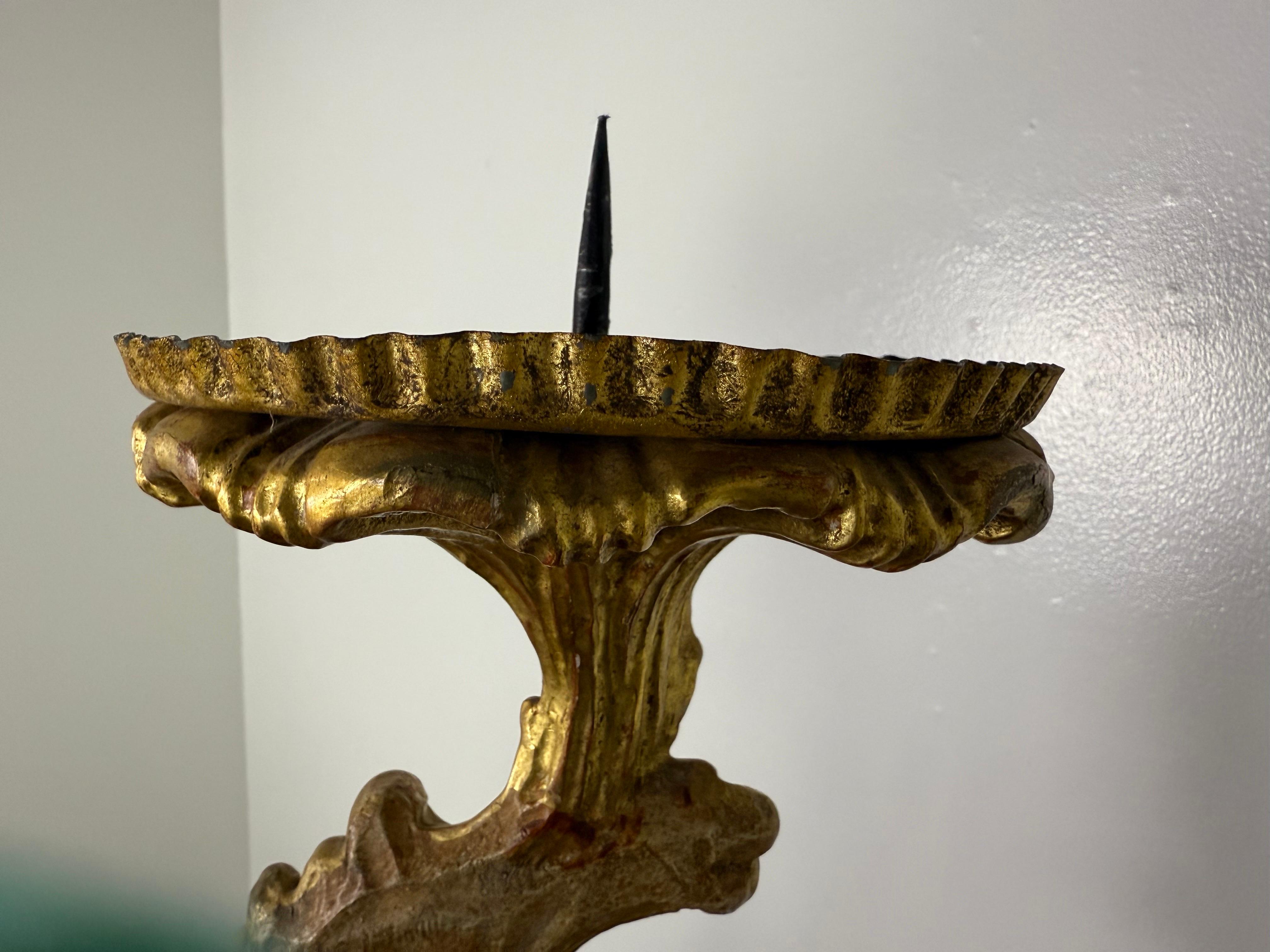 19th C. Italian Giltwood Candlestick For Sale 6