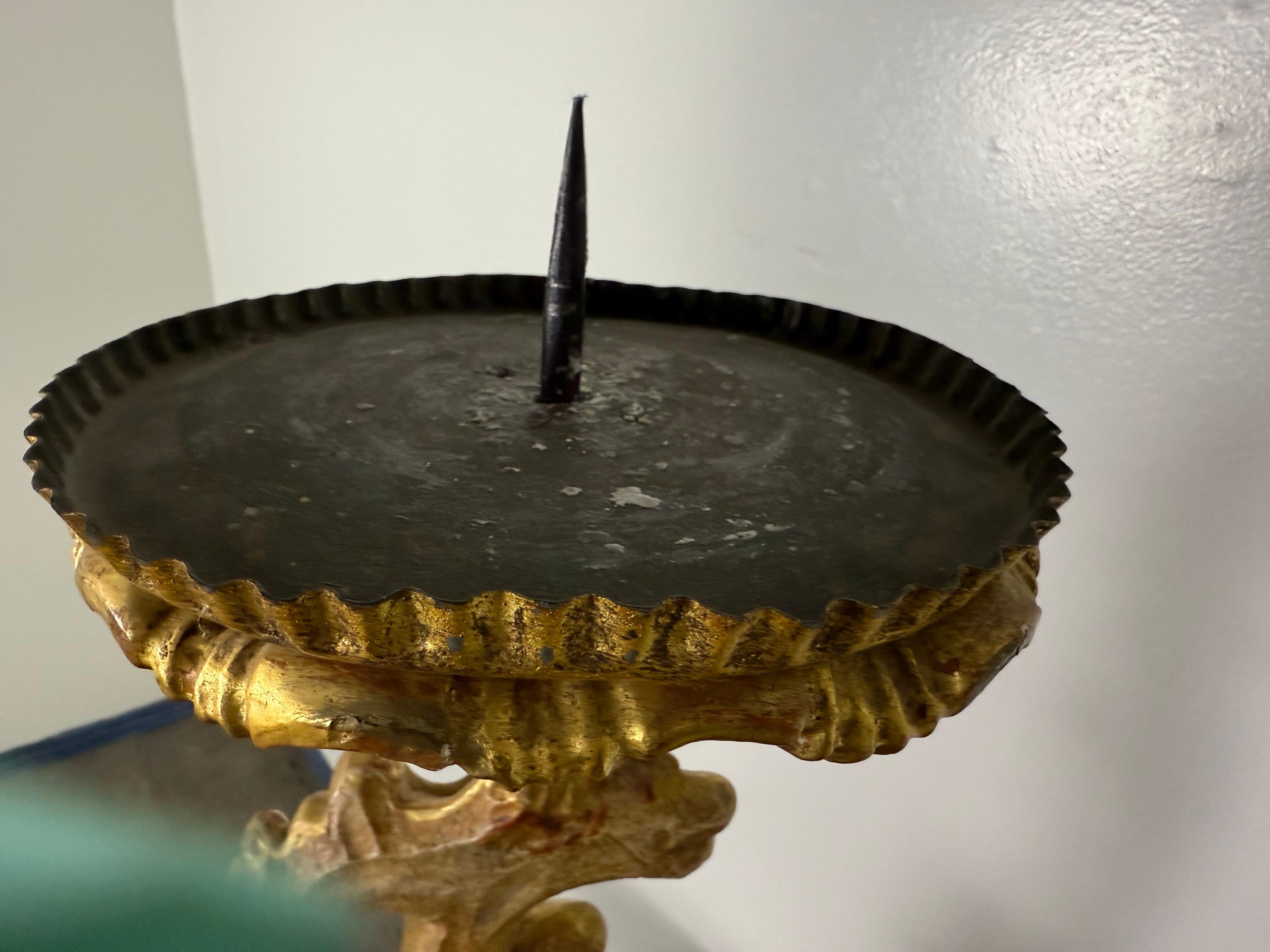 19th C. Italian Giltwood Candlestick For Sale 7