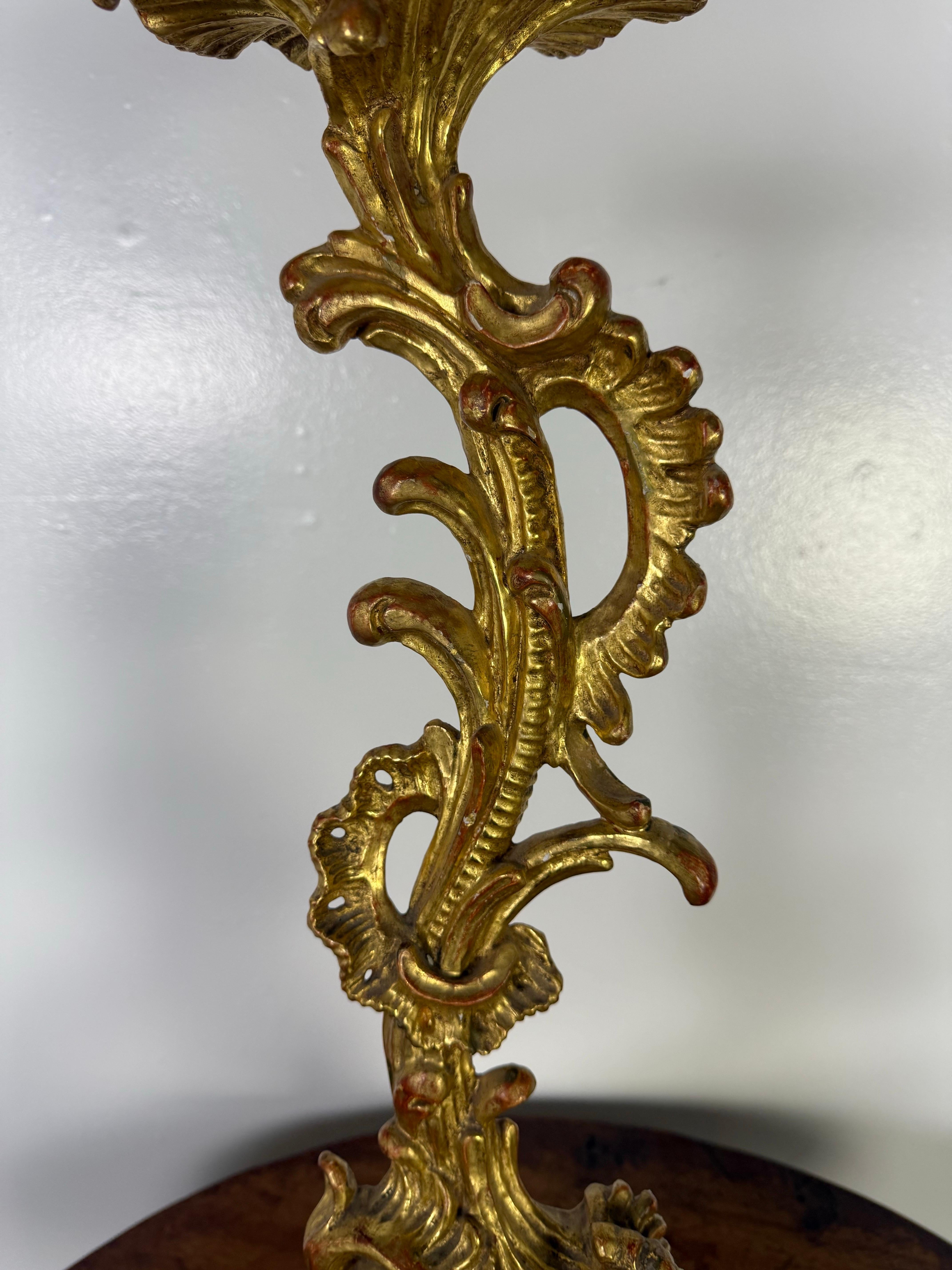 Baroque 19th C. Italian Giltwood Candlestick For Sale