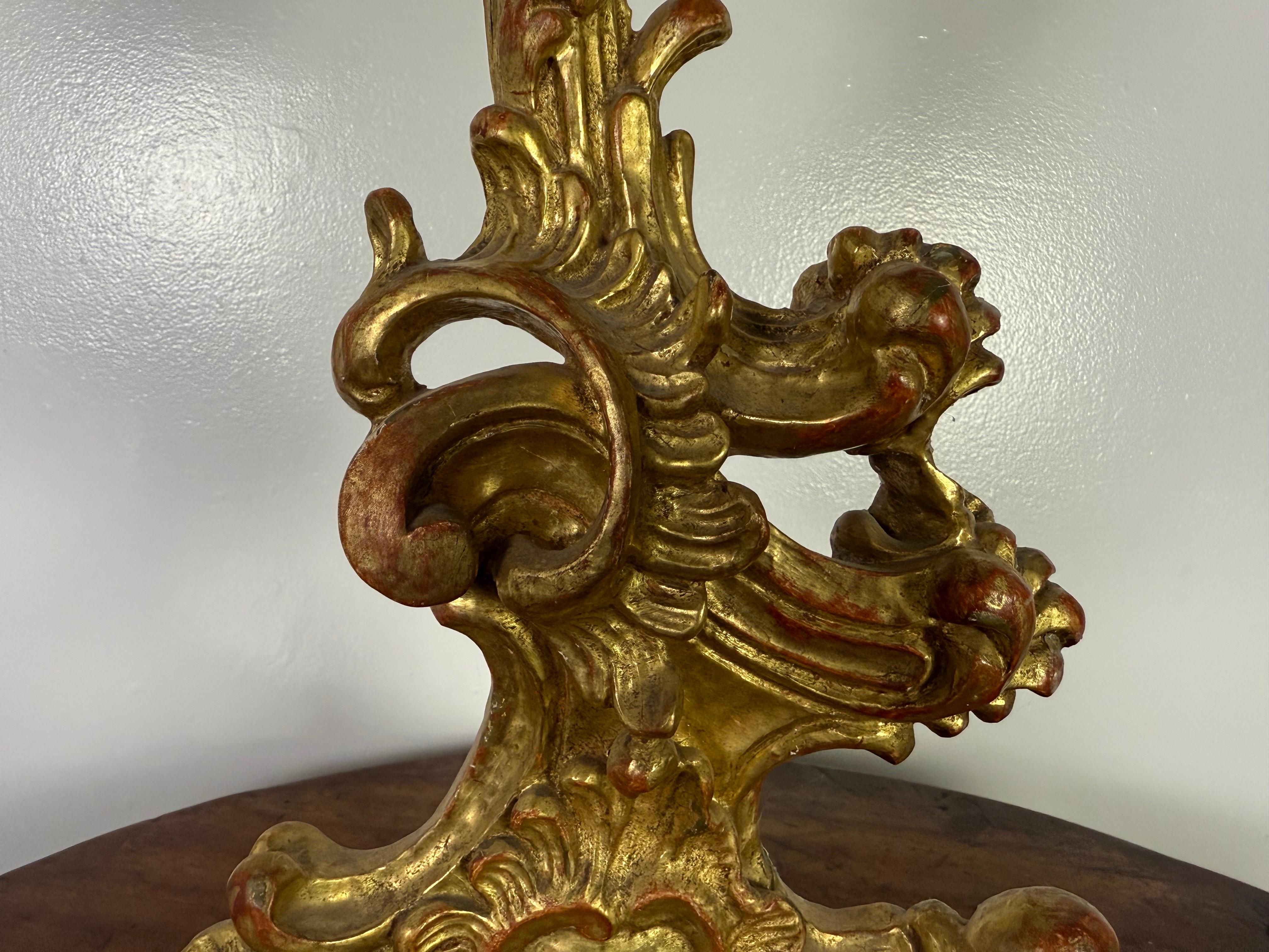 19th C. Italian Giltwood Candlestick For Sale 2