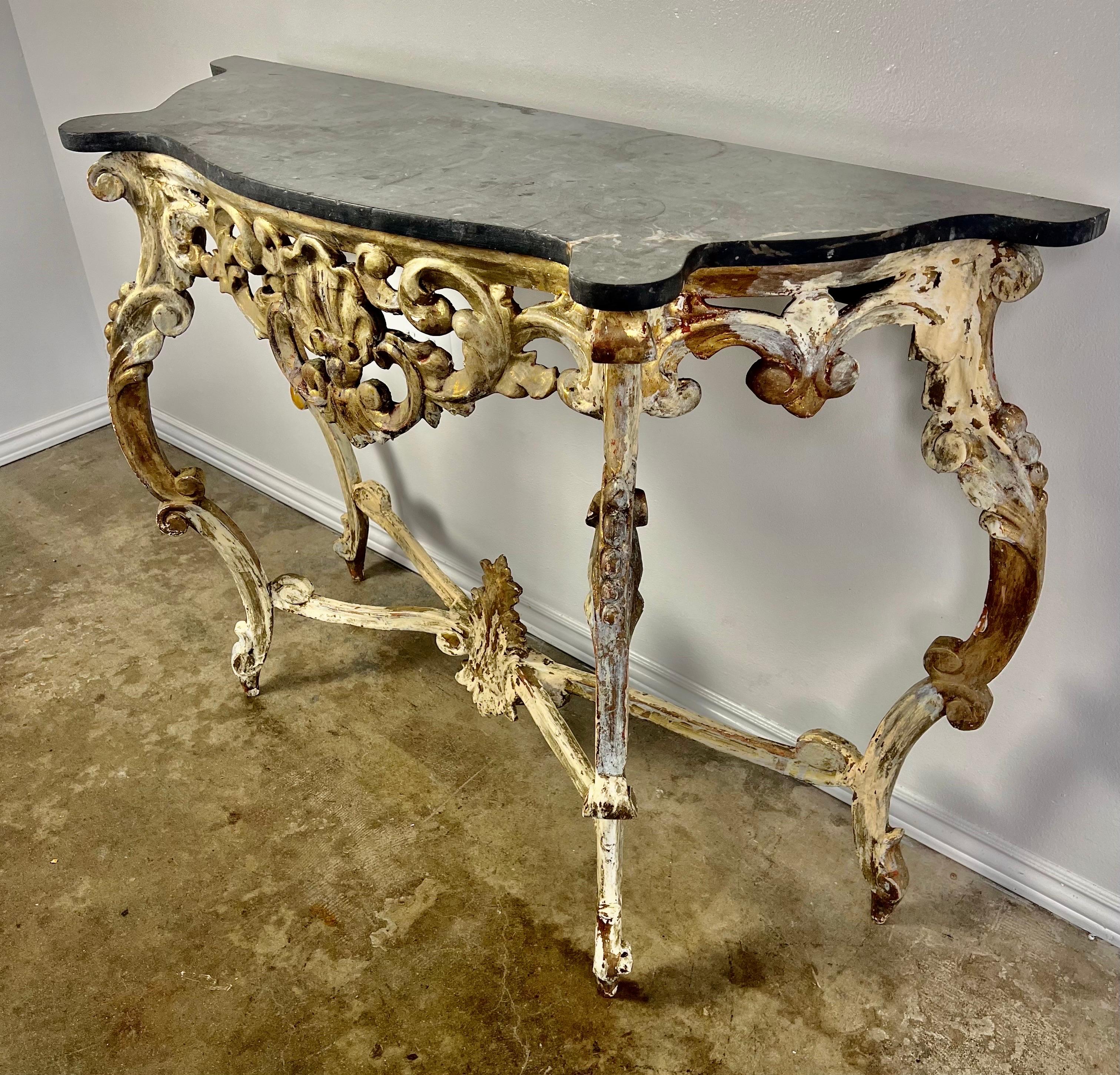 19th Century Italian Giltwood Console with Marble Top For Sale 6