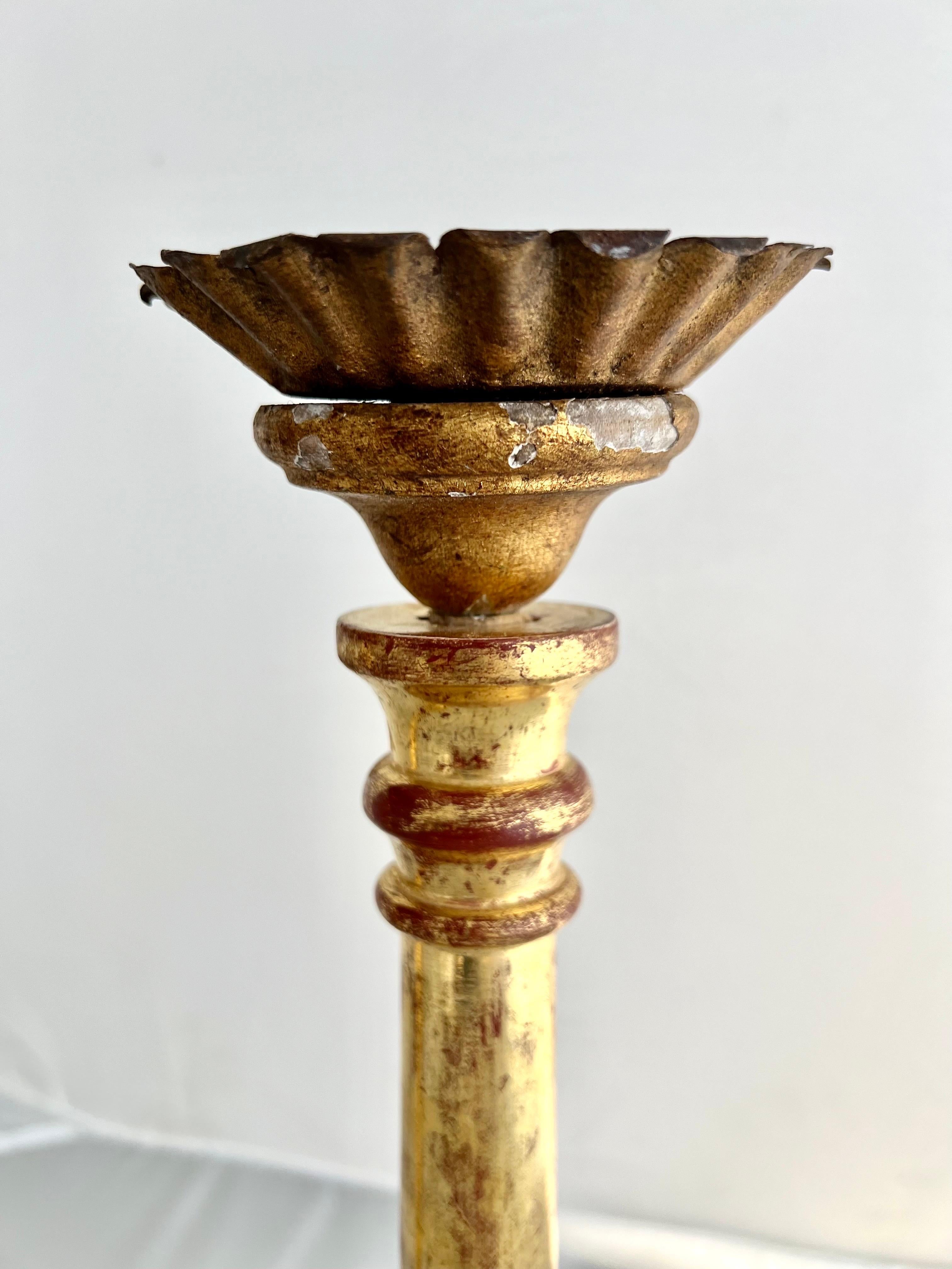 19th C. Italian Giltwood & Iron Candlesticks In Good Condition For Sale In Los Angeles, CA