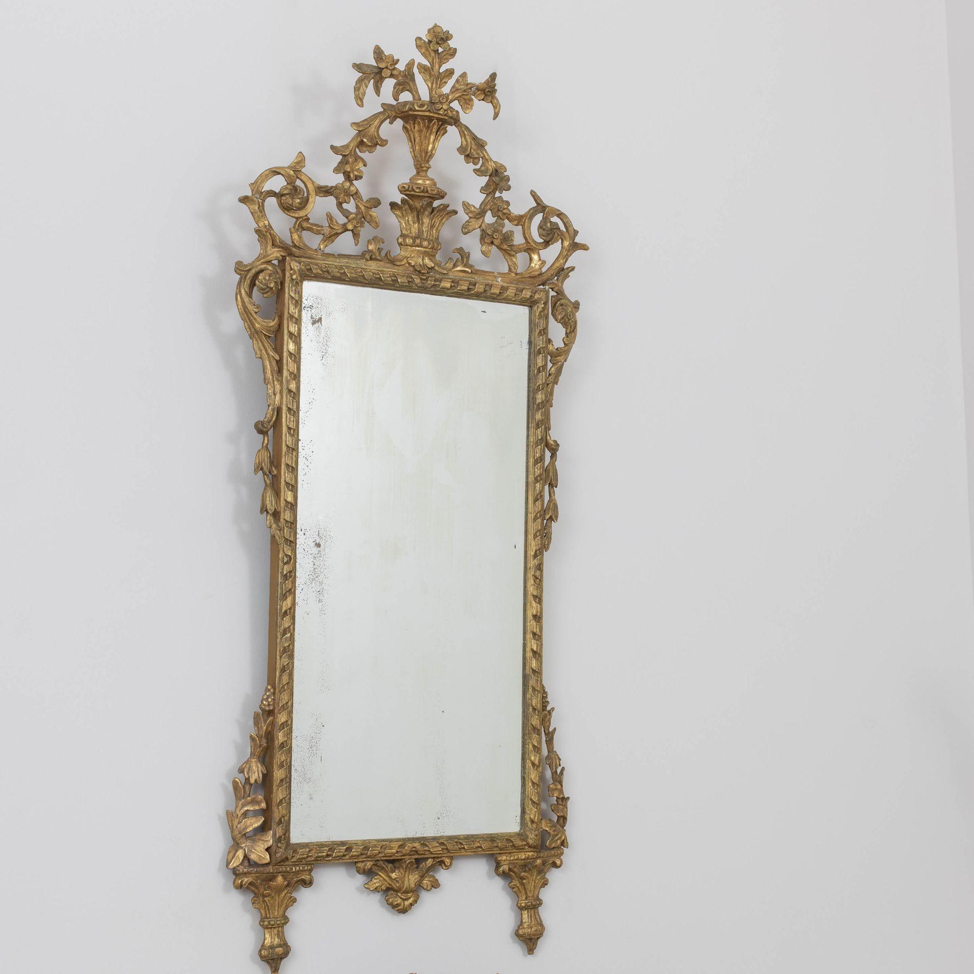 Hand-Crafted 19th c. Italian Giltwood Mirror with Original Mirror Plate For Sale
