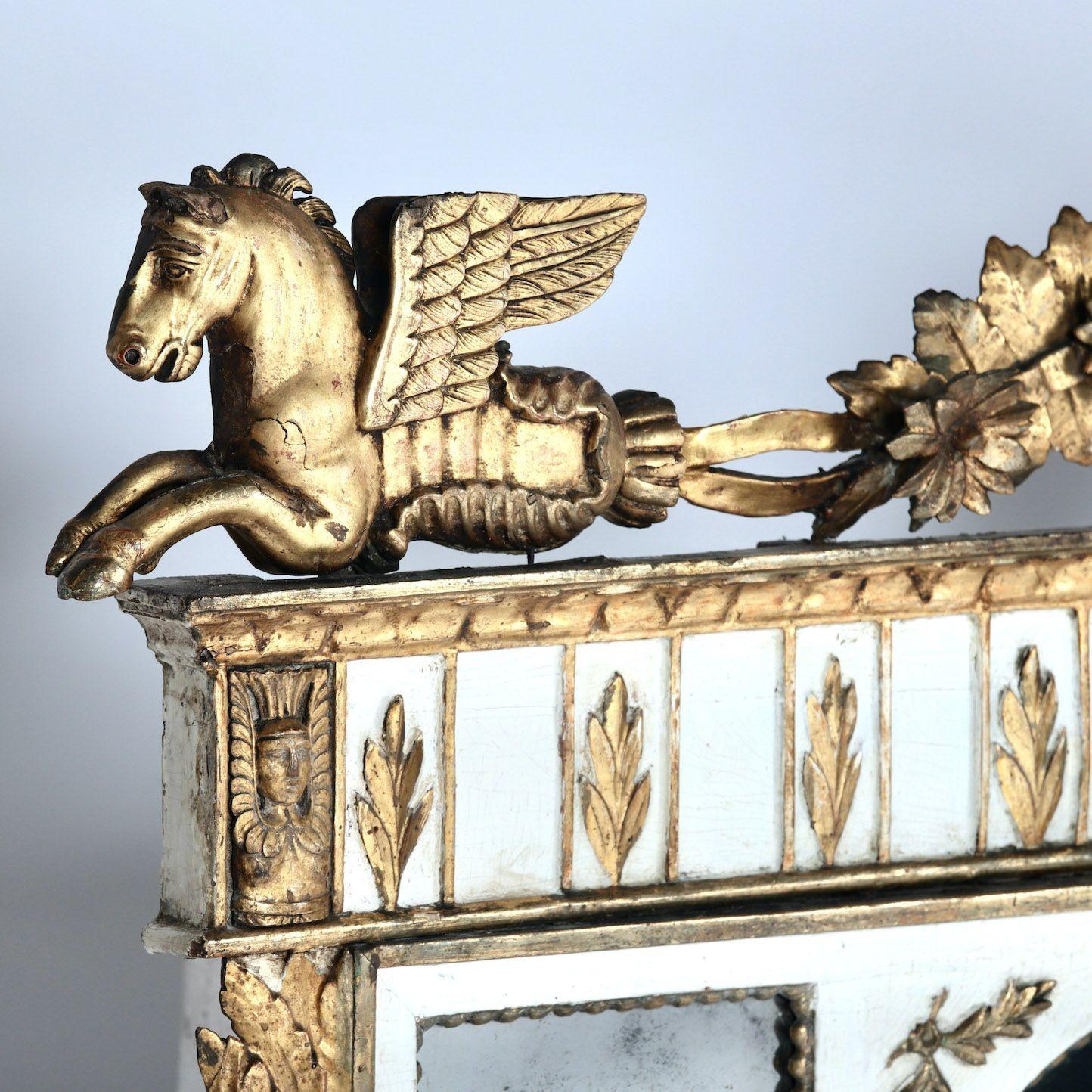 Hand-Crafted 19th c. Italian Giltwood Overmantle with Original Mirror Plates For Sale
