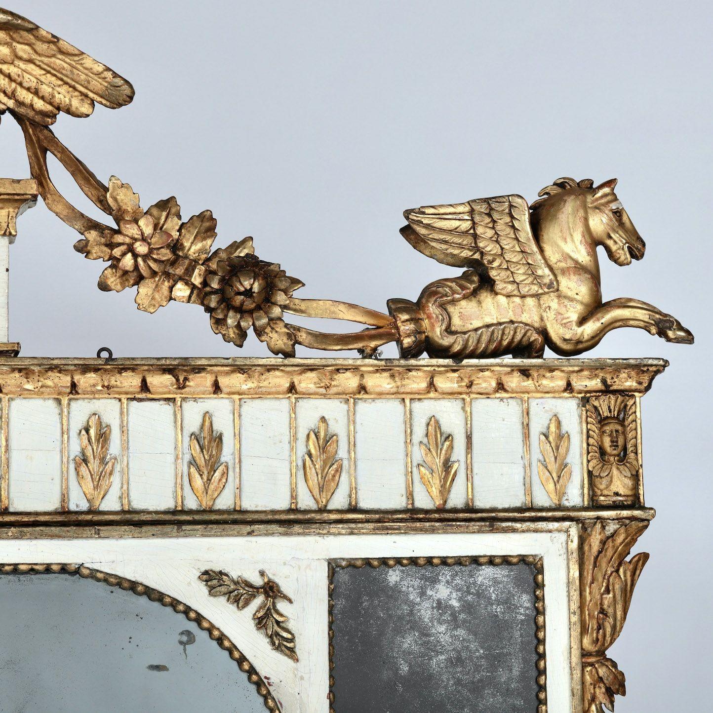 19th Century 19th c. Italian Giltwood Overmantle with Original Mirror Plates For Sale