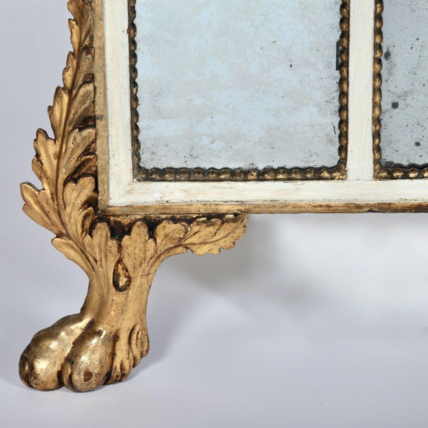 19th c. Italian Giltwood Overmantle with Original Mirror Plates For Sale 1