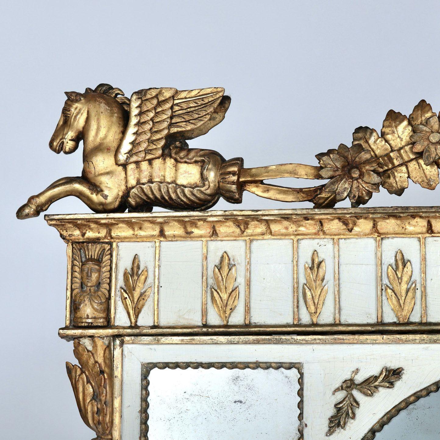 19th c. Italian Giltwood Overmantle with Original Mirror Plates For Sale 2