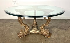 19th Century Distressed Gilt Wood Coffee Table with Dolphin Base