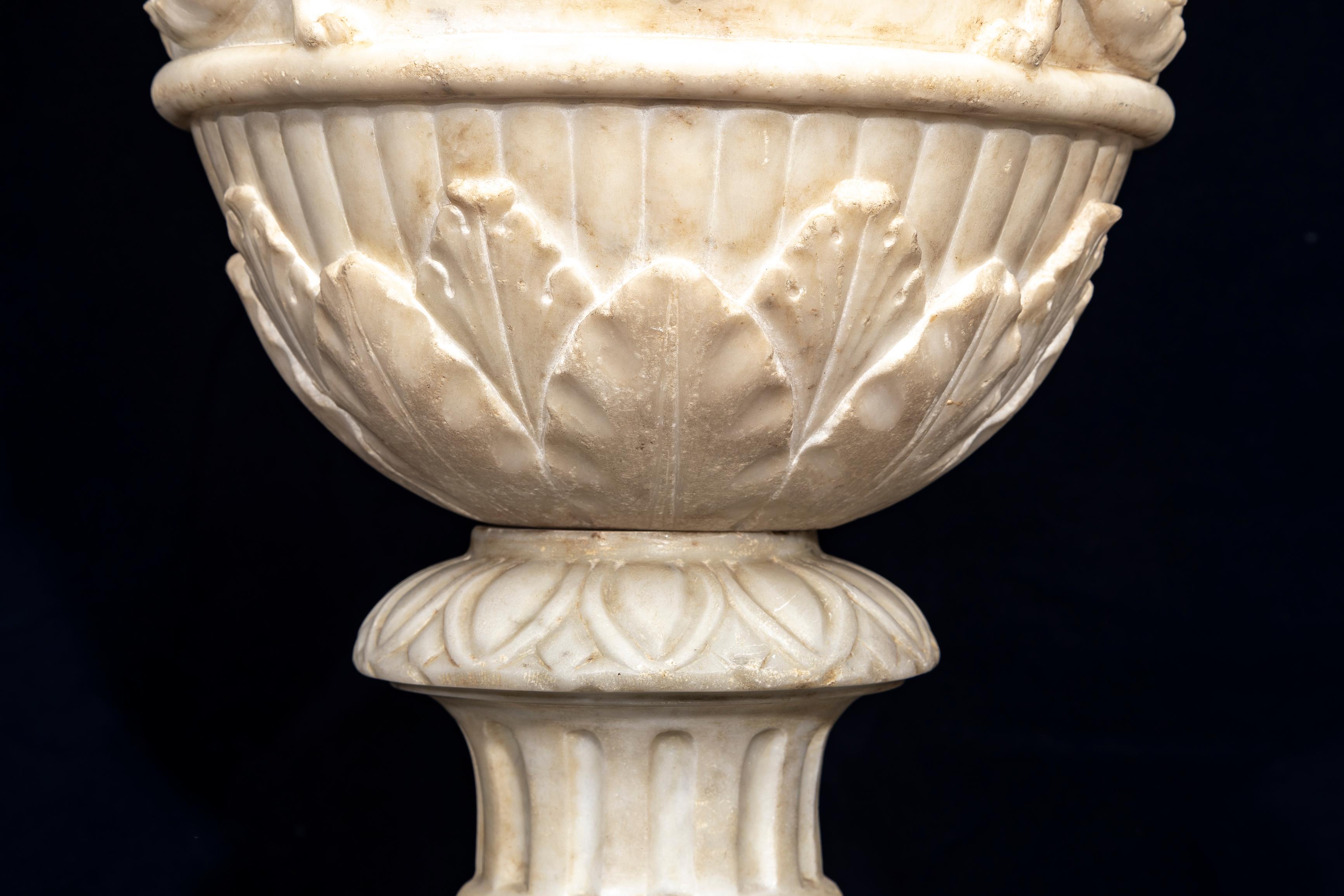 19th C. Italian Grand Tour Carrara Marble Double-Handled Urn on Lion's Paw Base For Sale 5