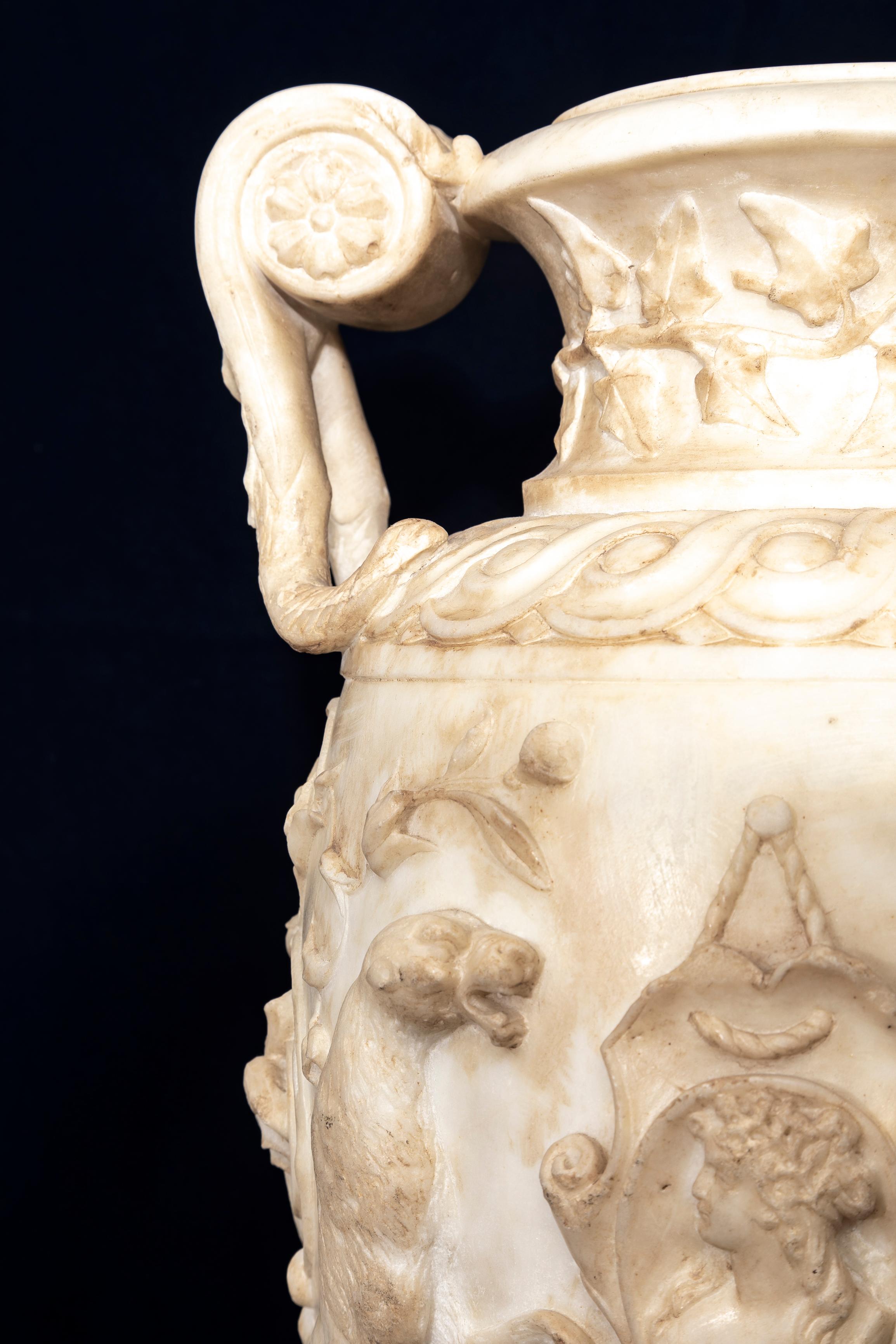 19th C. Italian Grand Tour Carrara Marble Double-Handled Urn on Lion's Paw Base For Sale 6