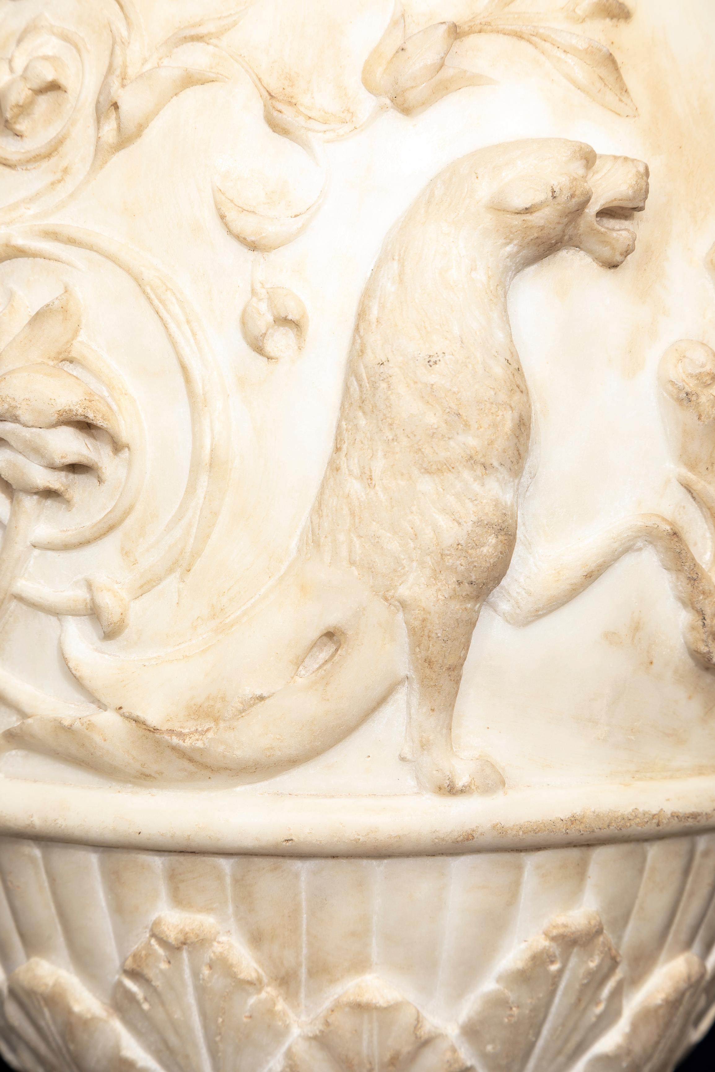 19th C. Italian Grand Tour Carrara Marble Double-Handled Urn on Lion's Paw Base For Sale 7