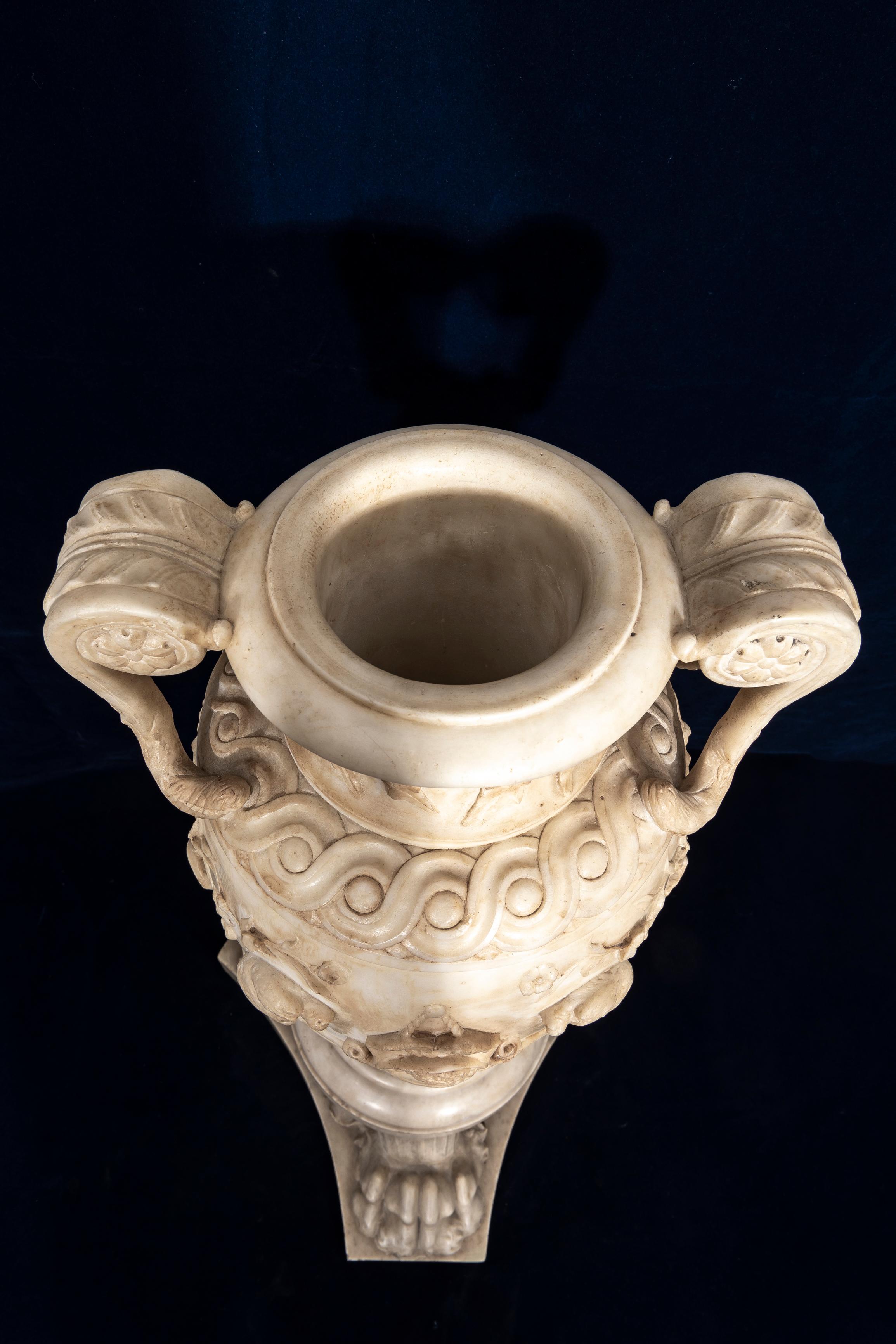 19th C. Italian Grand Tour Carrara Marble Double-Handled Urn on Lion's Paw Base For Sale 9