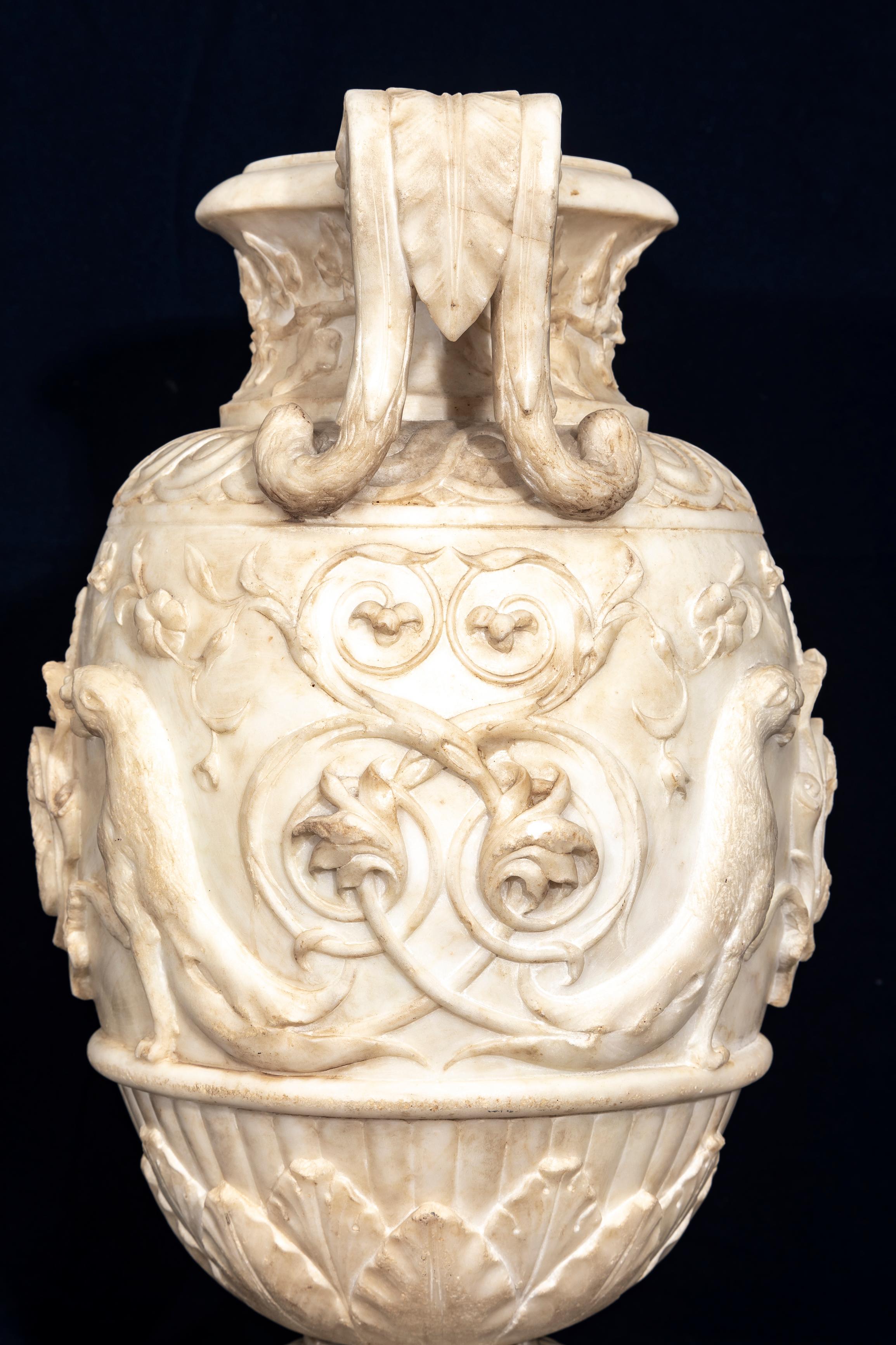 Early 19th Century 19th C. Italian Grand Tour Carrara Marble Double-Handled Urn on Lion's Paw Base For Sale