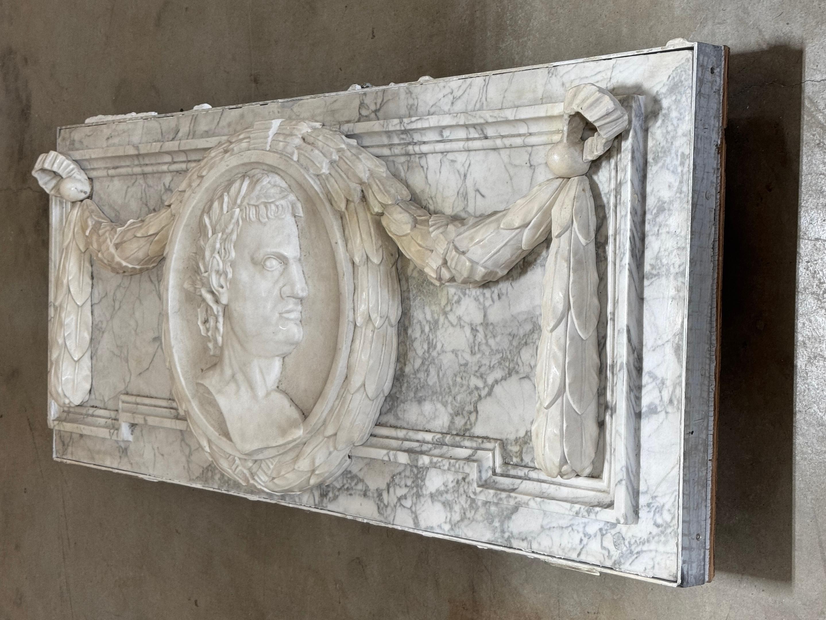 19th C. Italian Grand Tour Carved Marble Portrait Plaque Roman Emperor Titus For Sale 4