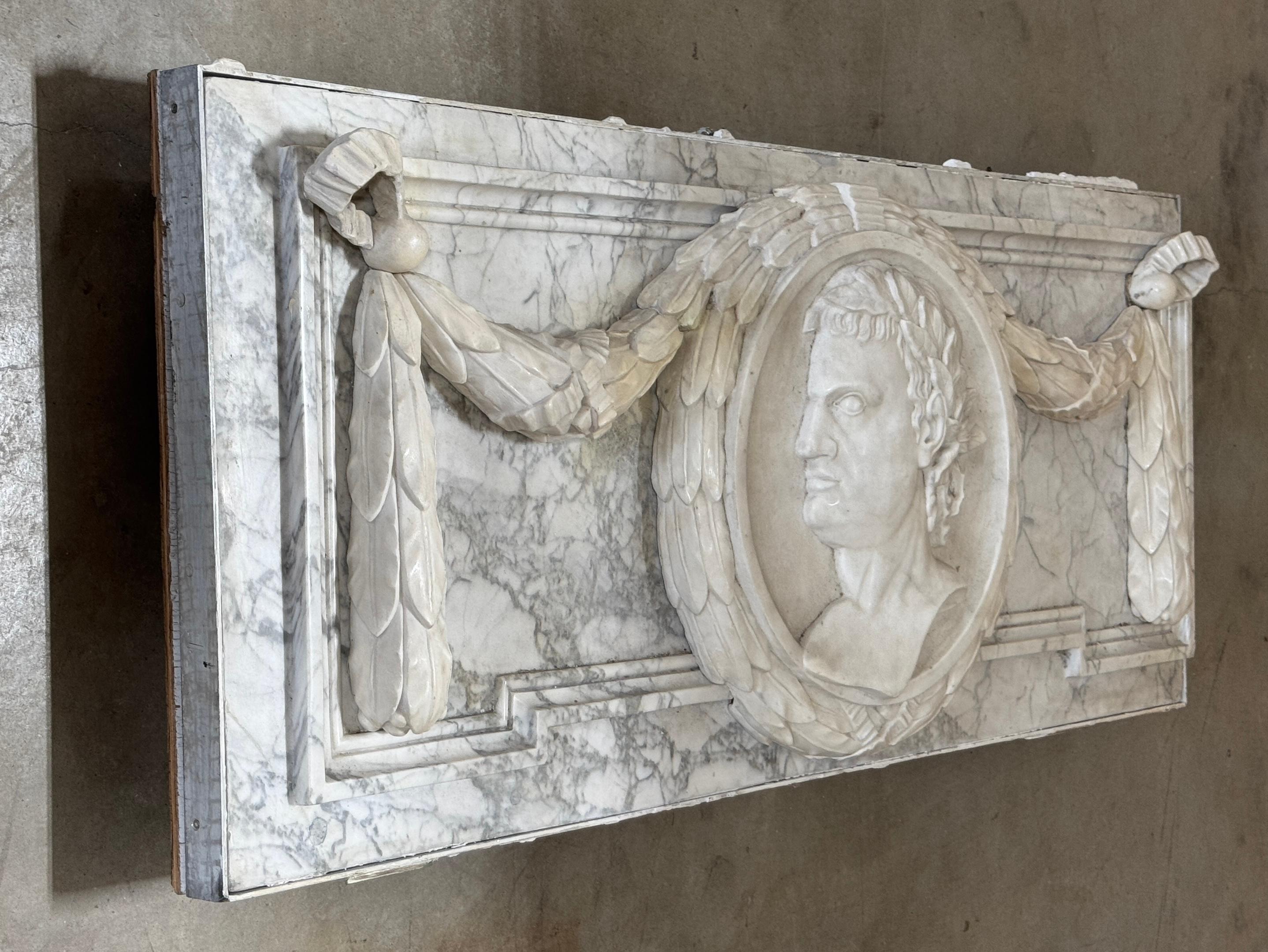 19th C. Italian Grand Tour Carved Marble Portrait Plaque Roman Emperor Titus For Sale 8