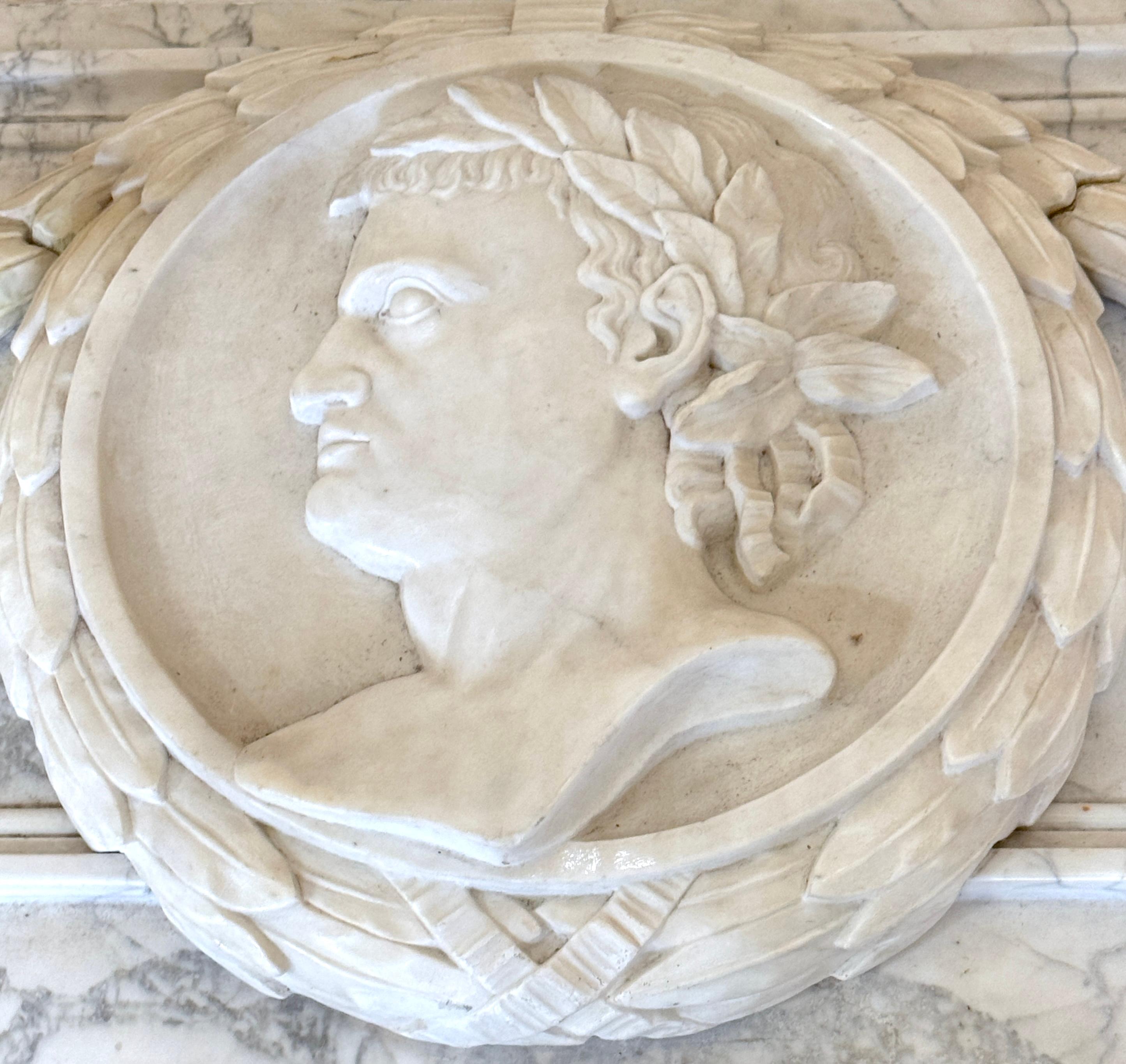19th C. Italian Grand Tour Carved Marble Portrait Plaque Roman Emperor Titus In Good Condition For Sale In West Palm Beach, FL