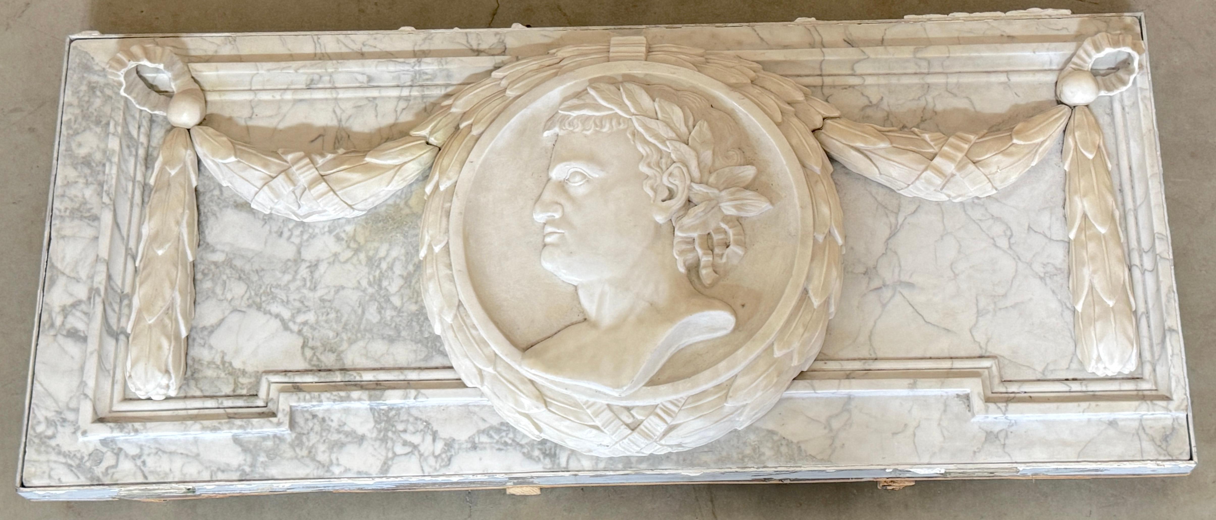 19th Century 19th C. Italian Grand Tour Carved Marble Portrait Plaque Roman Emperor Titus For Sale