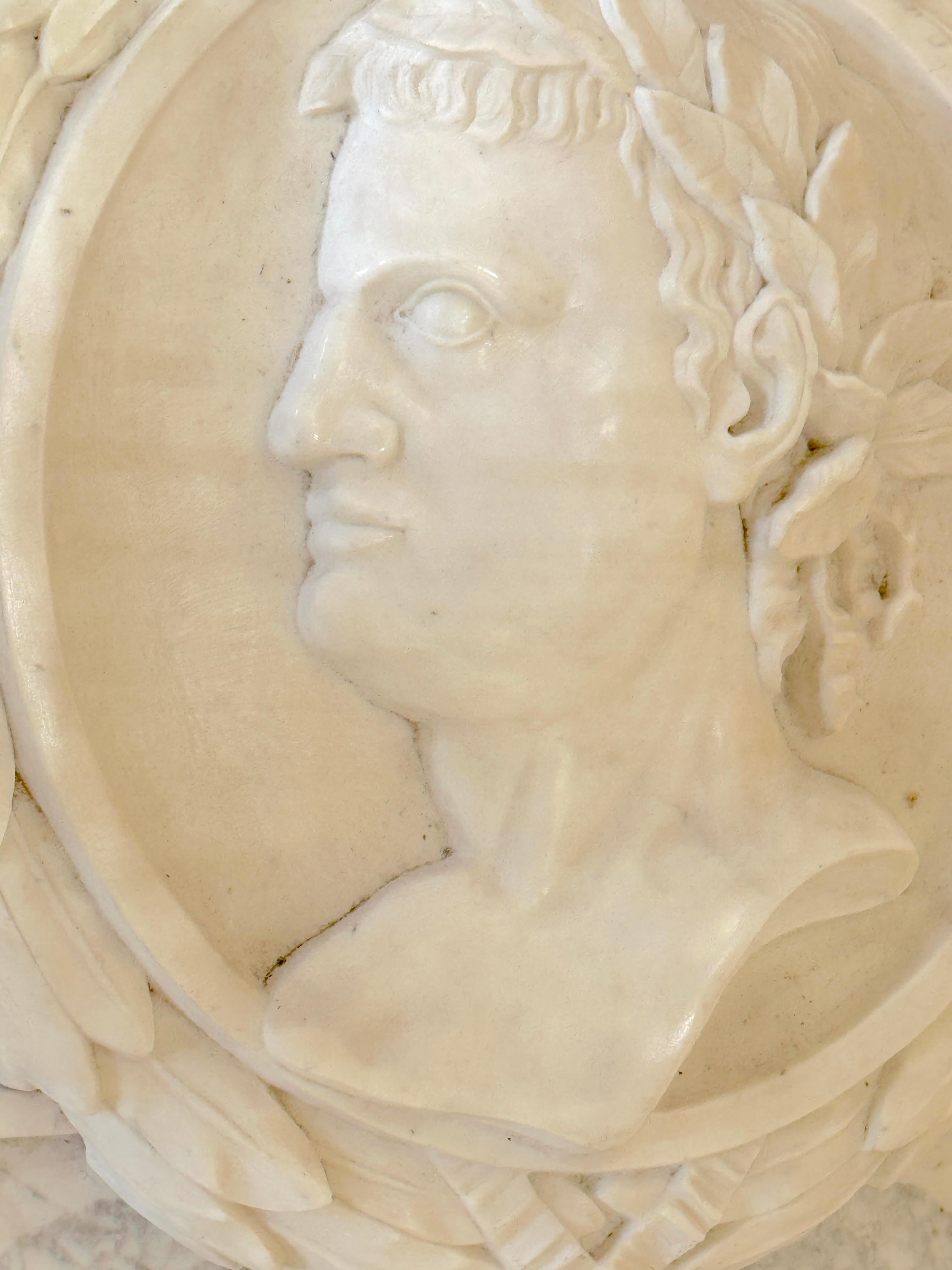 Steel 19th C. Italian Grand Tour Carved Marble Portrait Plaque Roman Emperor Titus For Sale