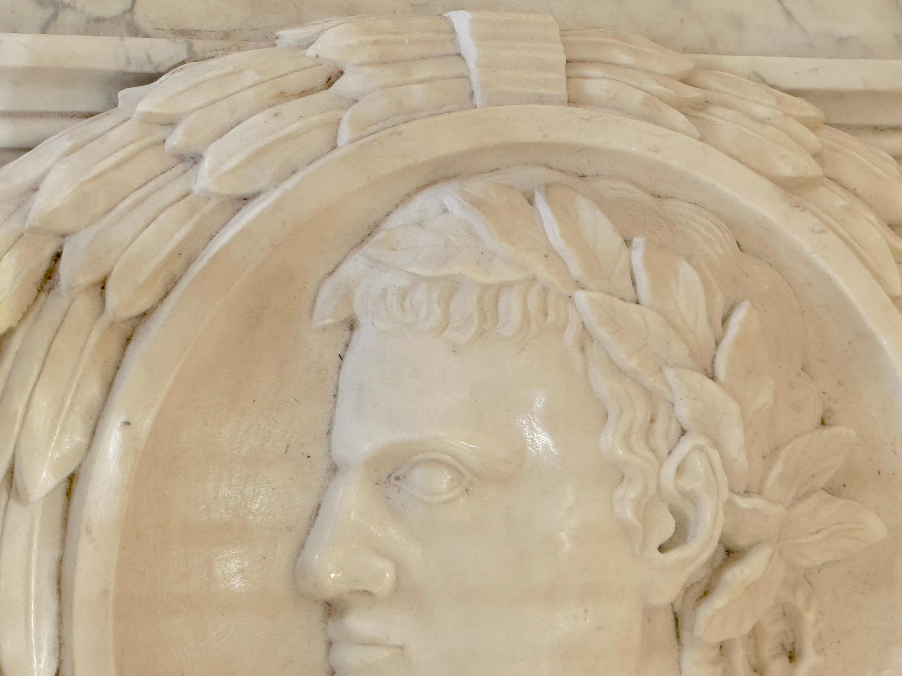 19th C. Italian Grand Tour Carved Marble Portrait Plaque Roman Emperor Titus For Sale 1