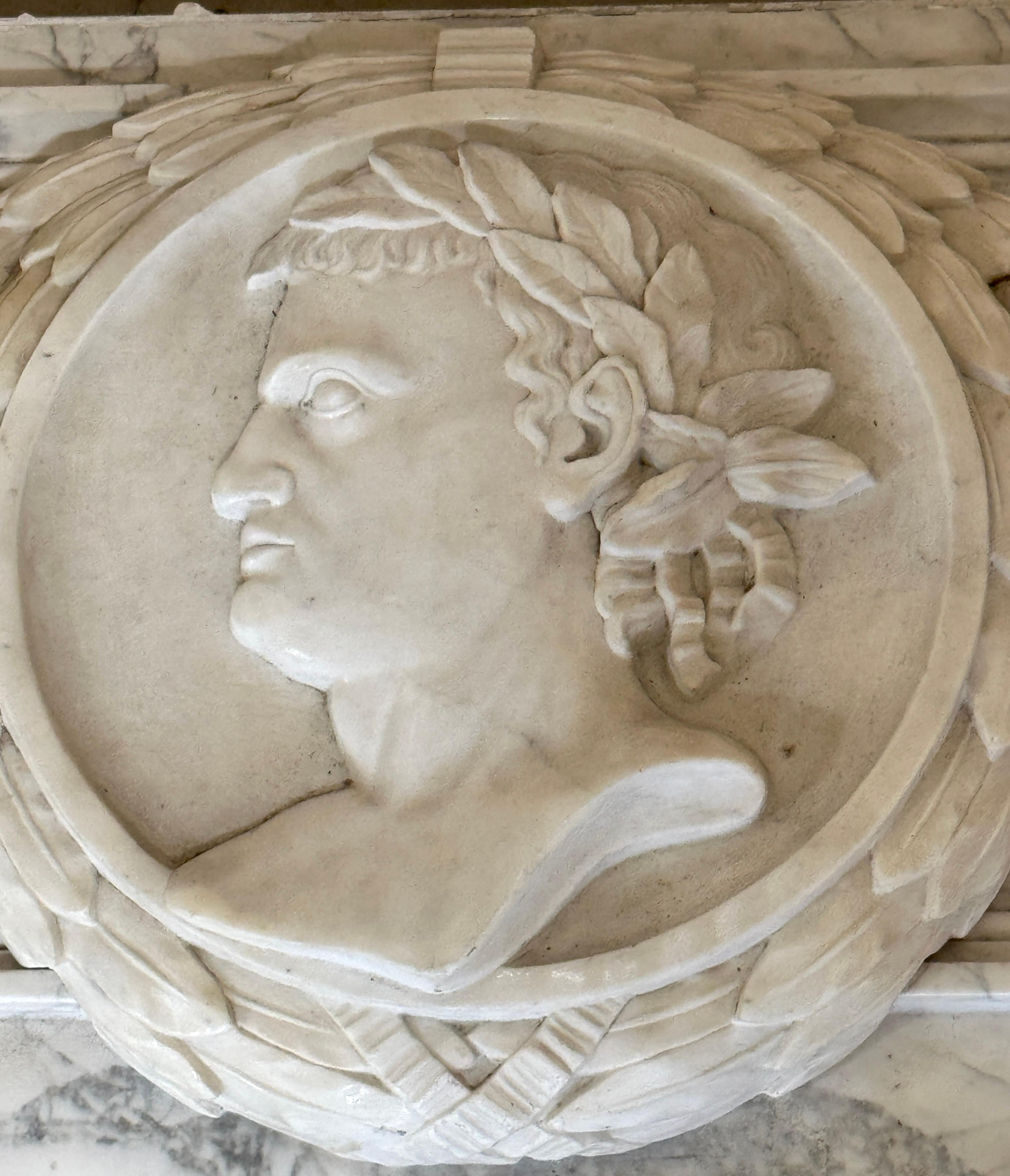 19th C. Italian Grand Tour Carved Marble Portrait Plaque Roman Emperor Titus For Sale 3