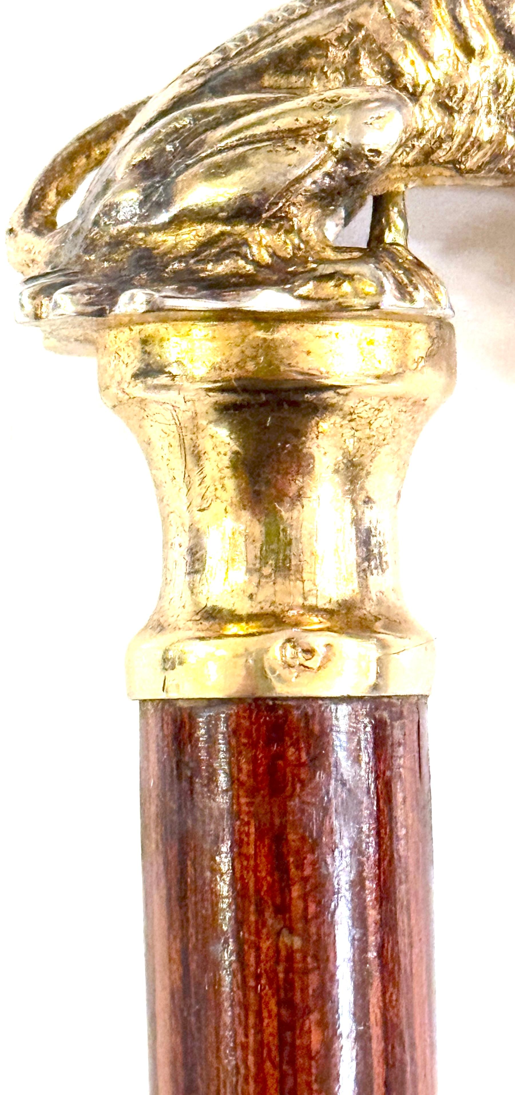 Doré A.C. Silver. Silver Gilt 3-Dimensional Medici Lion & Orb Cane en vente