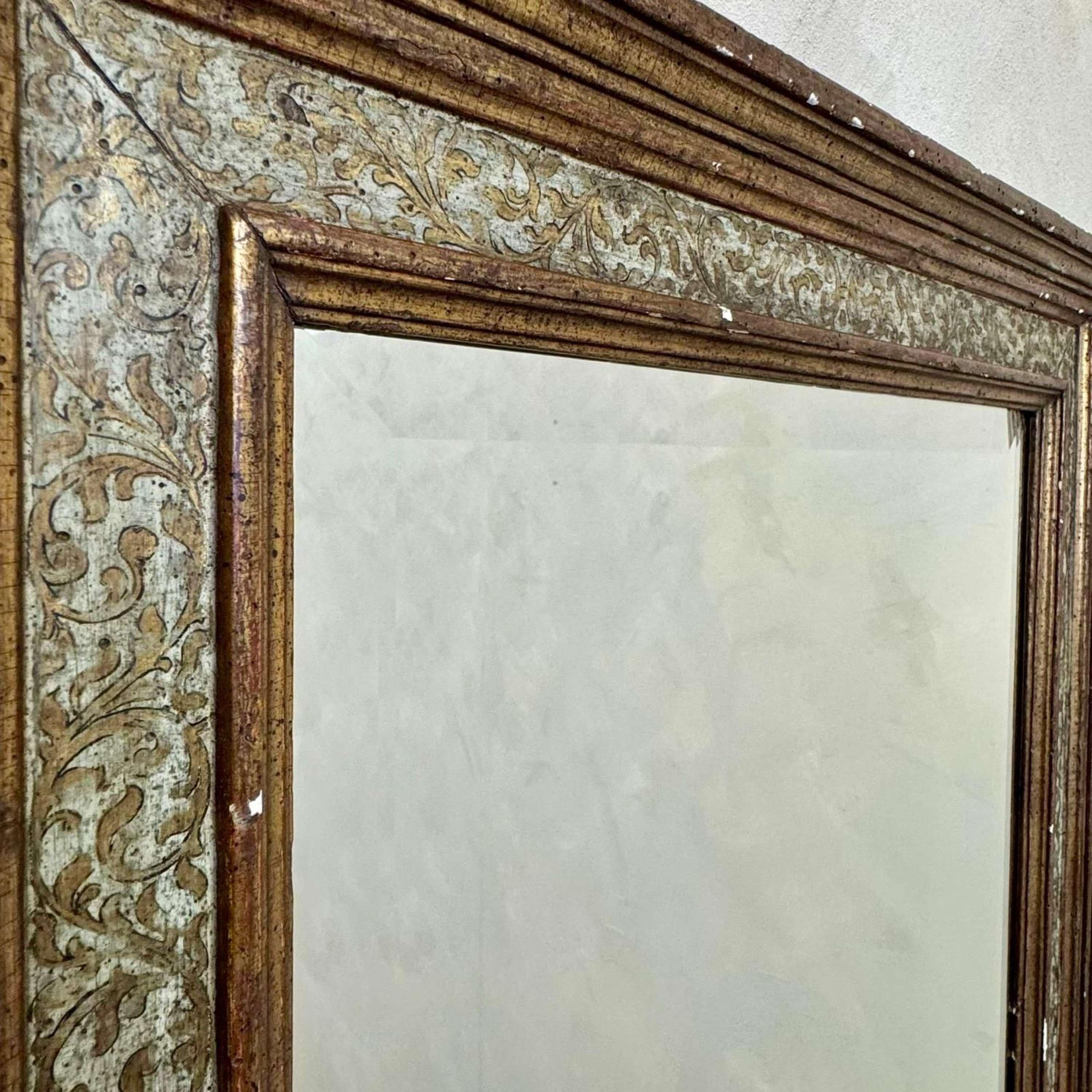 Hand-Painted 19th c Italian Hand Painted and Gilded Mirror For Sale
