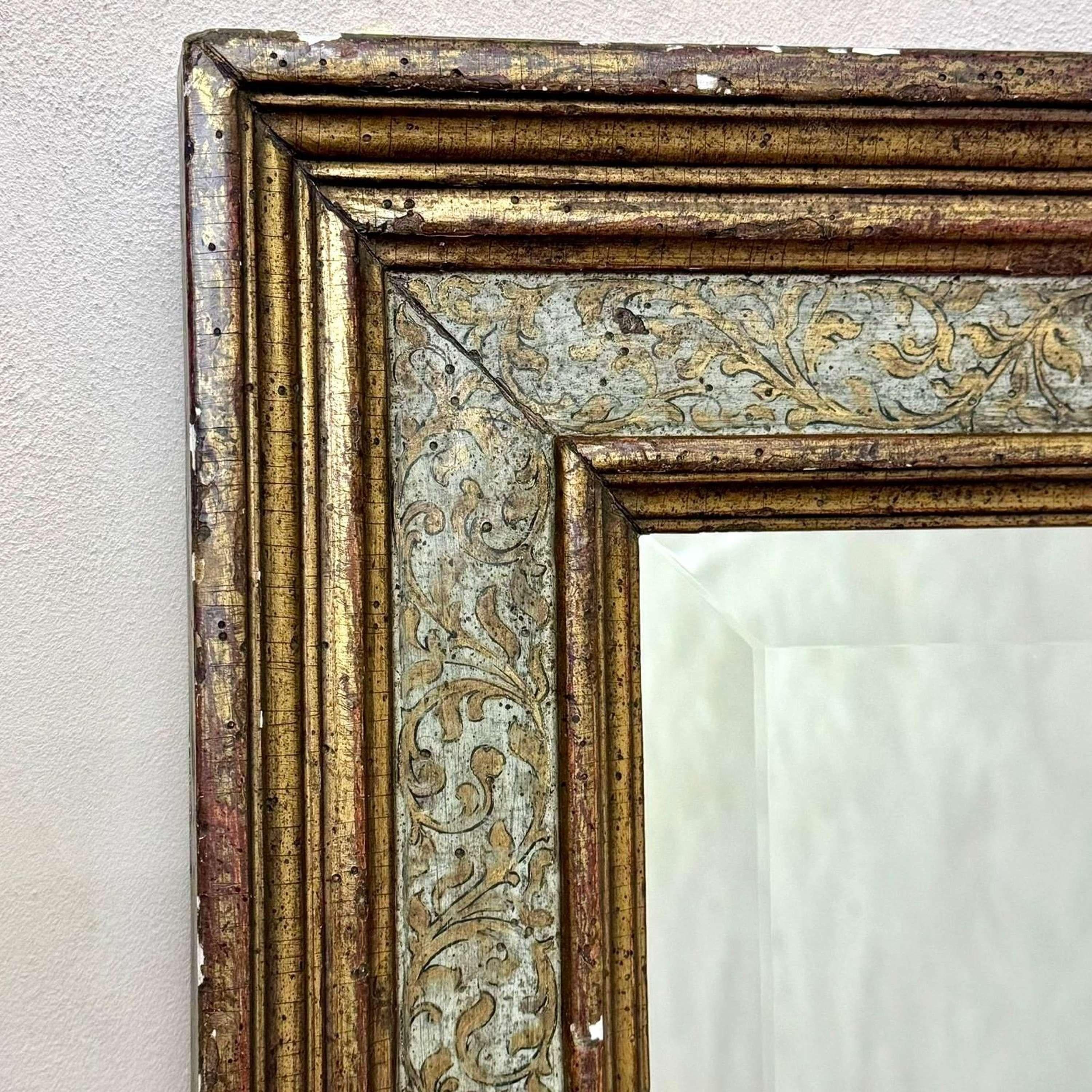 Pine 19th c Italian Hand Painted and Gilded Mirror
