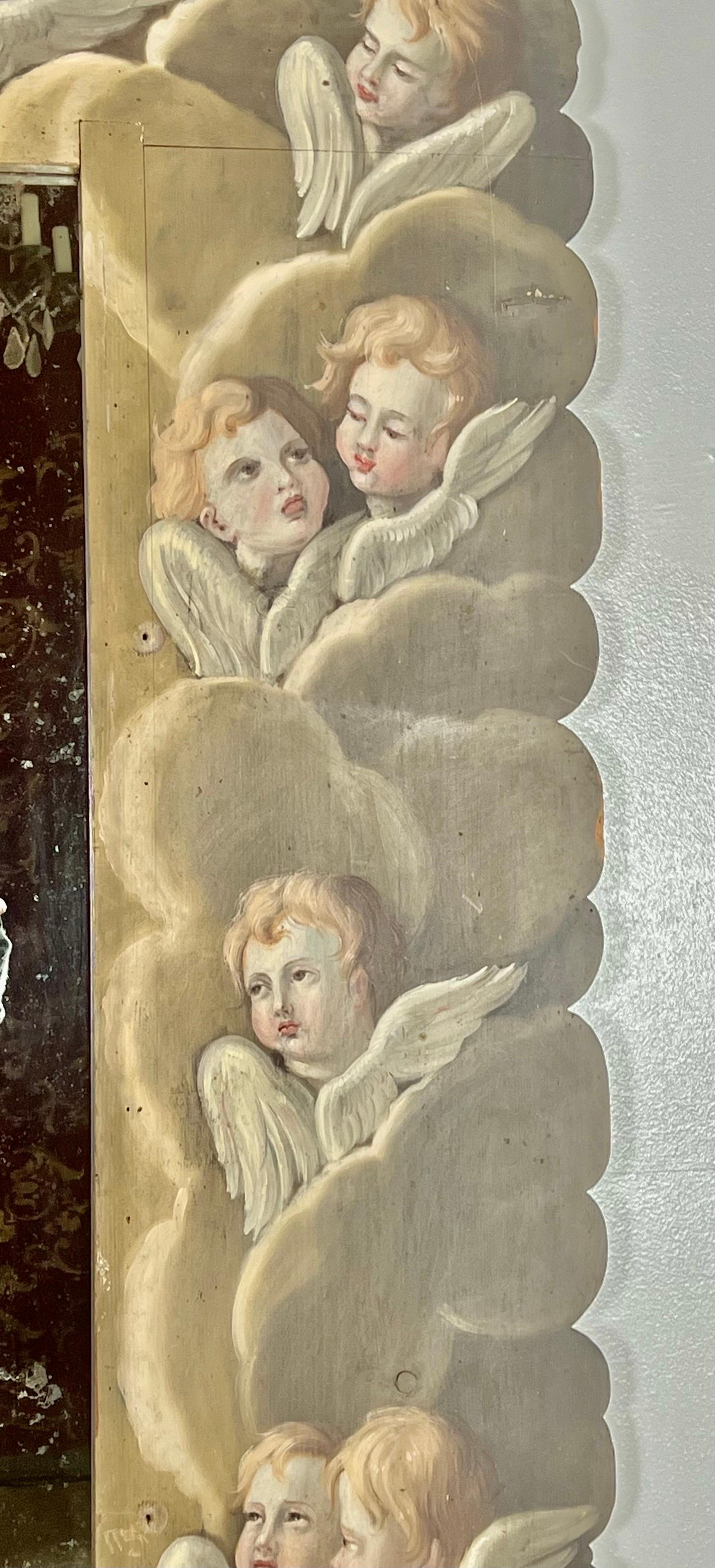 19th Century Italian Hand Painted Mirror with Winged Angels For Sale 9