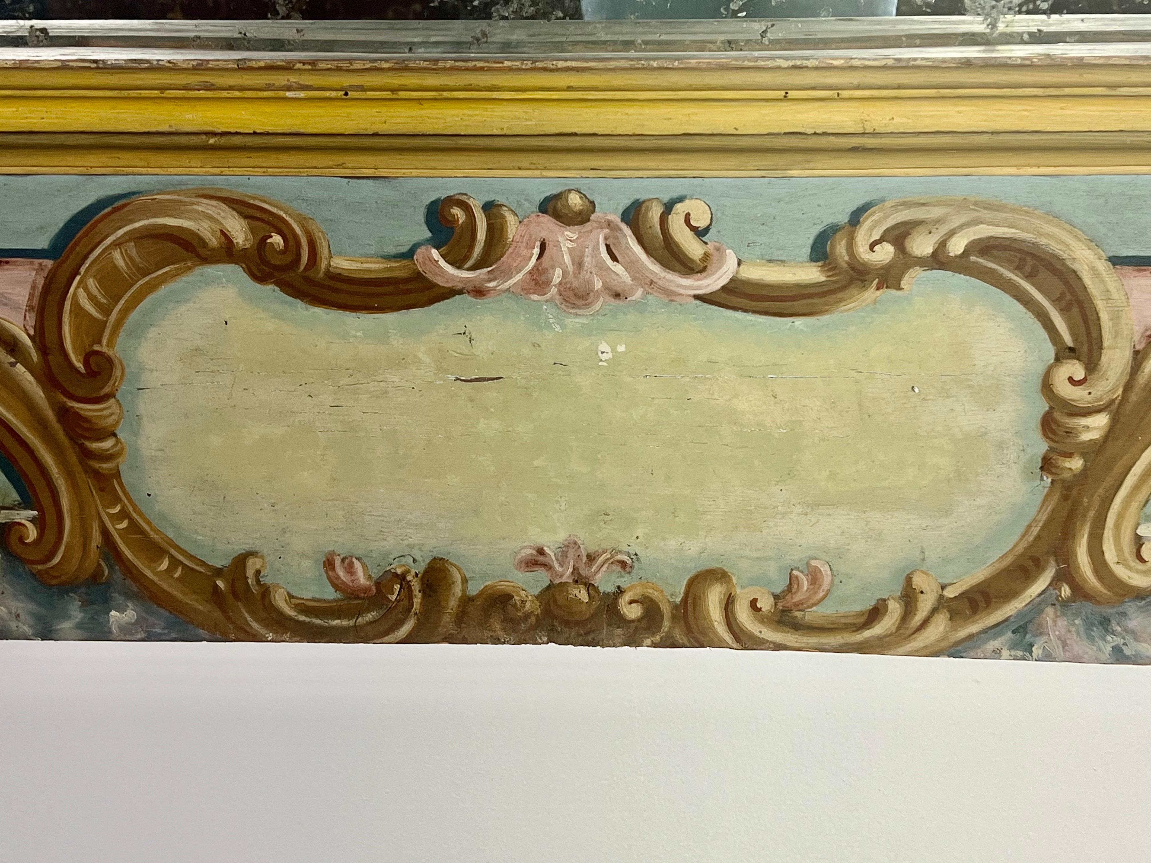 Rococo 19th Century Italian Hand Painted Mirror with Winged Angels For Sale